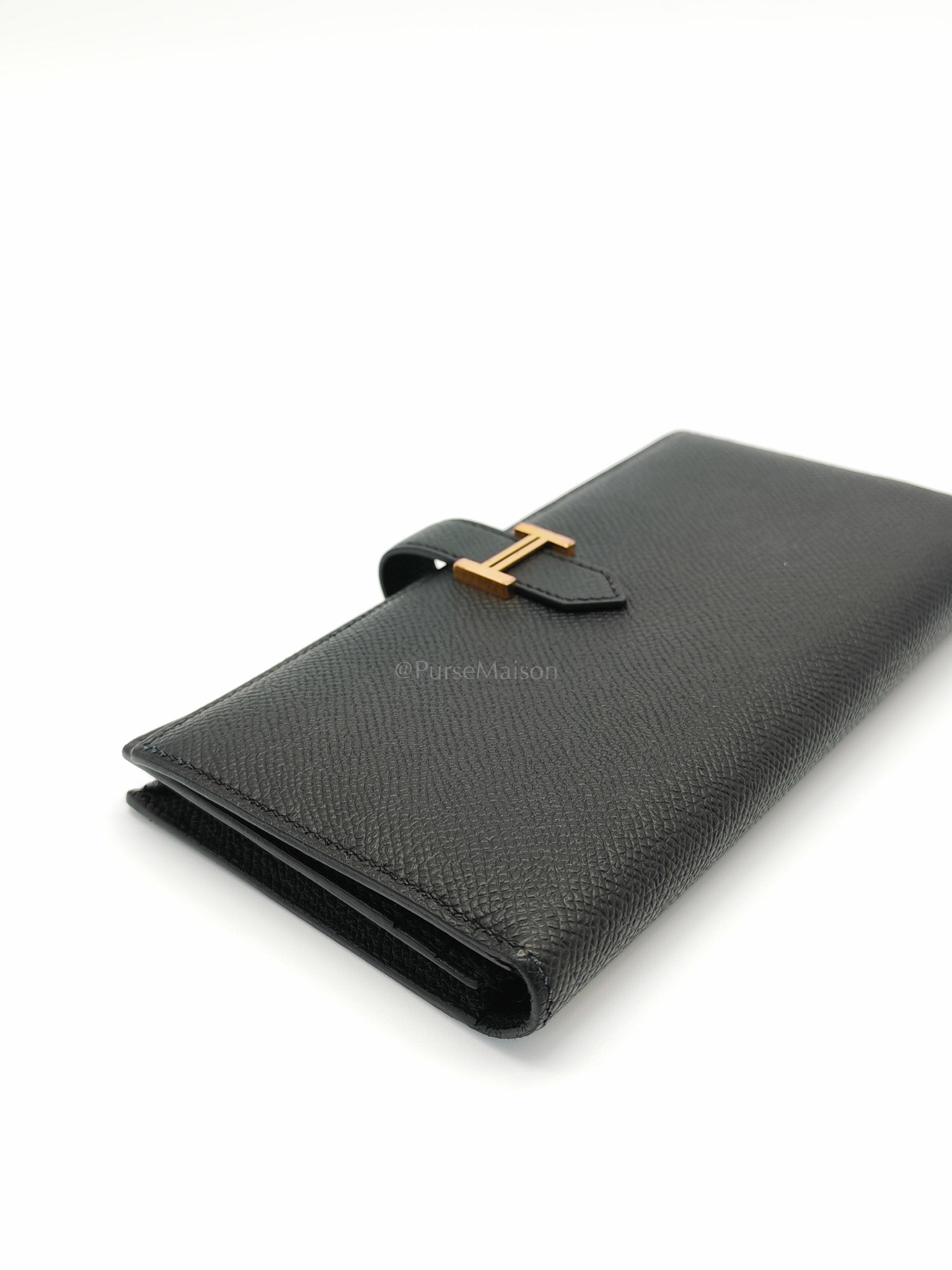 Bearn Long Wallet in Gusset Noir Epsom Leather Gold Hardware Stamp Y(2020) | Purse Maison Luxury Bags Shop