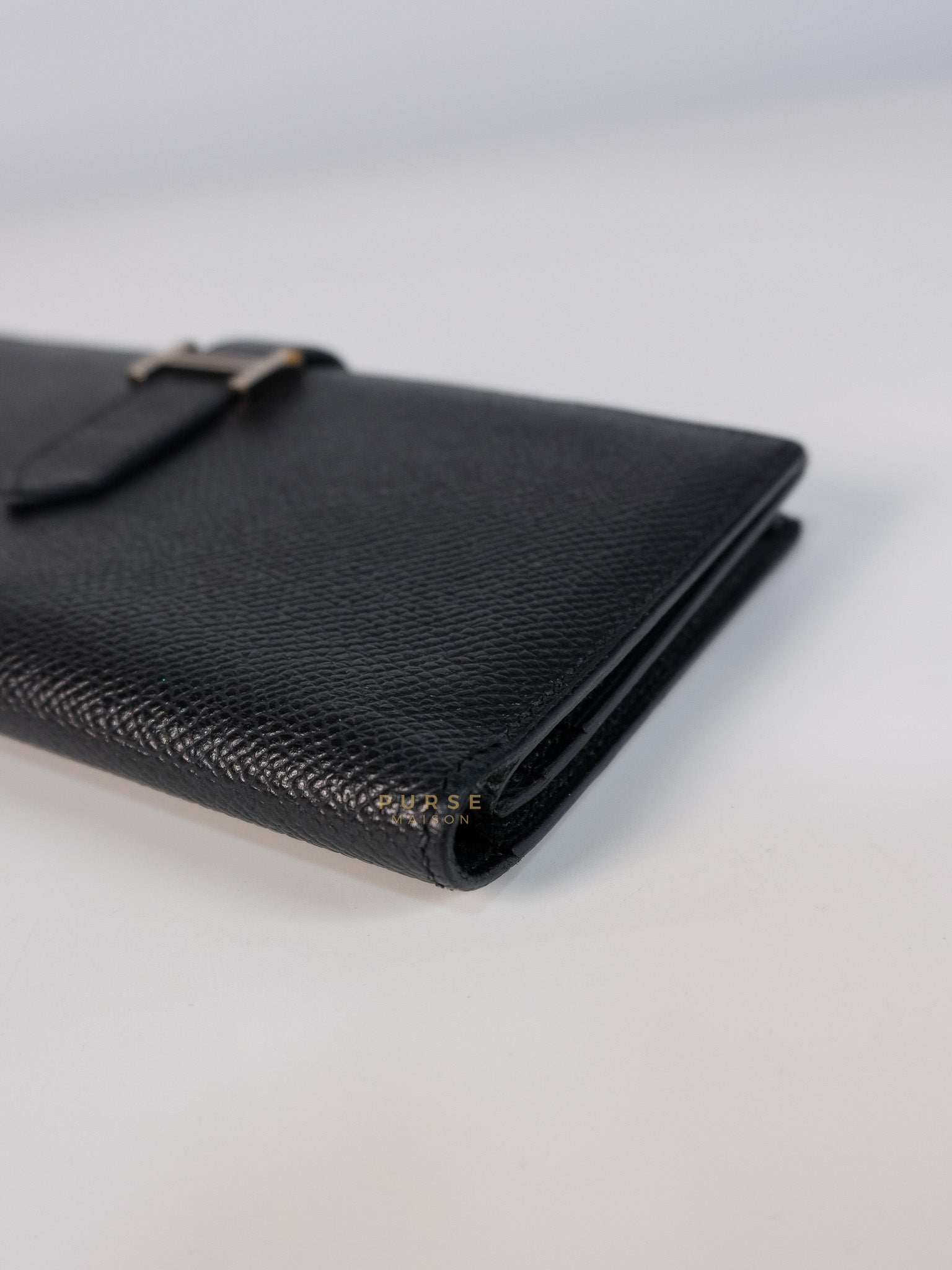 Bearn Soufflet Long Wallet Noir Epsom Leather & Gold Hardware Stamp A(2017) | Purse Maison Luxury Bags Shop