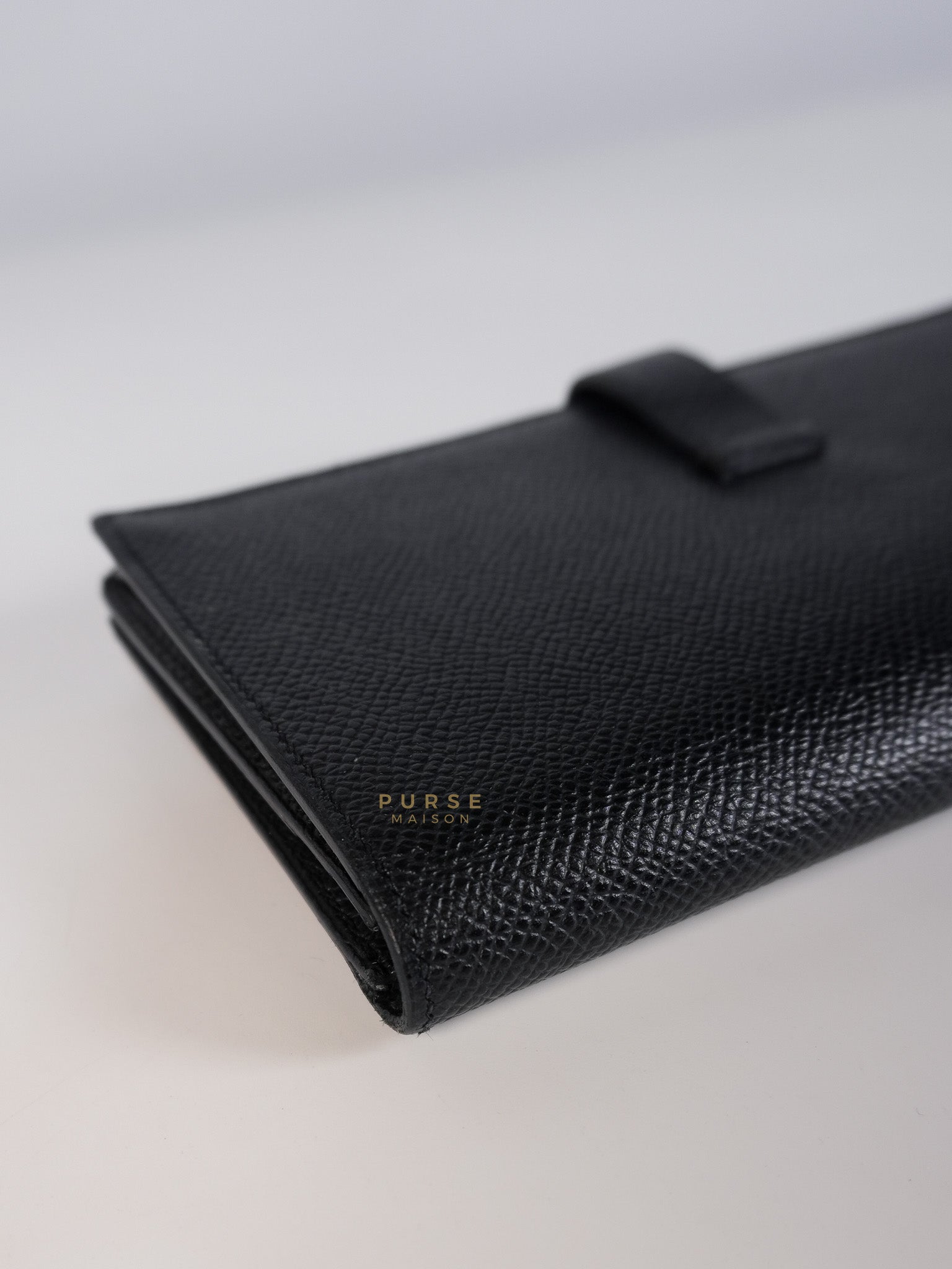 Bearn Soufflet Long Wallet Noir Epsom Leather & Gold Hardware Stamp A(2017) | Purse Maison Luxury Bags Shop