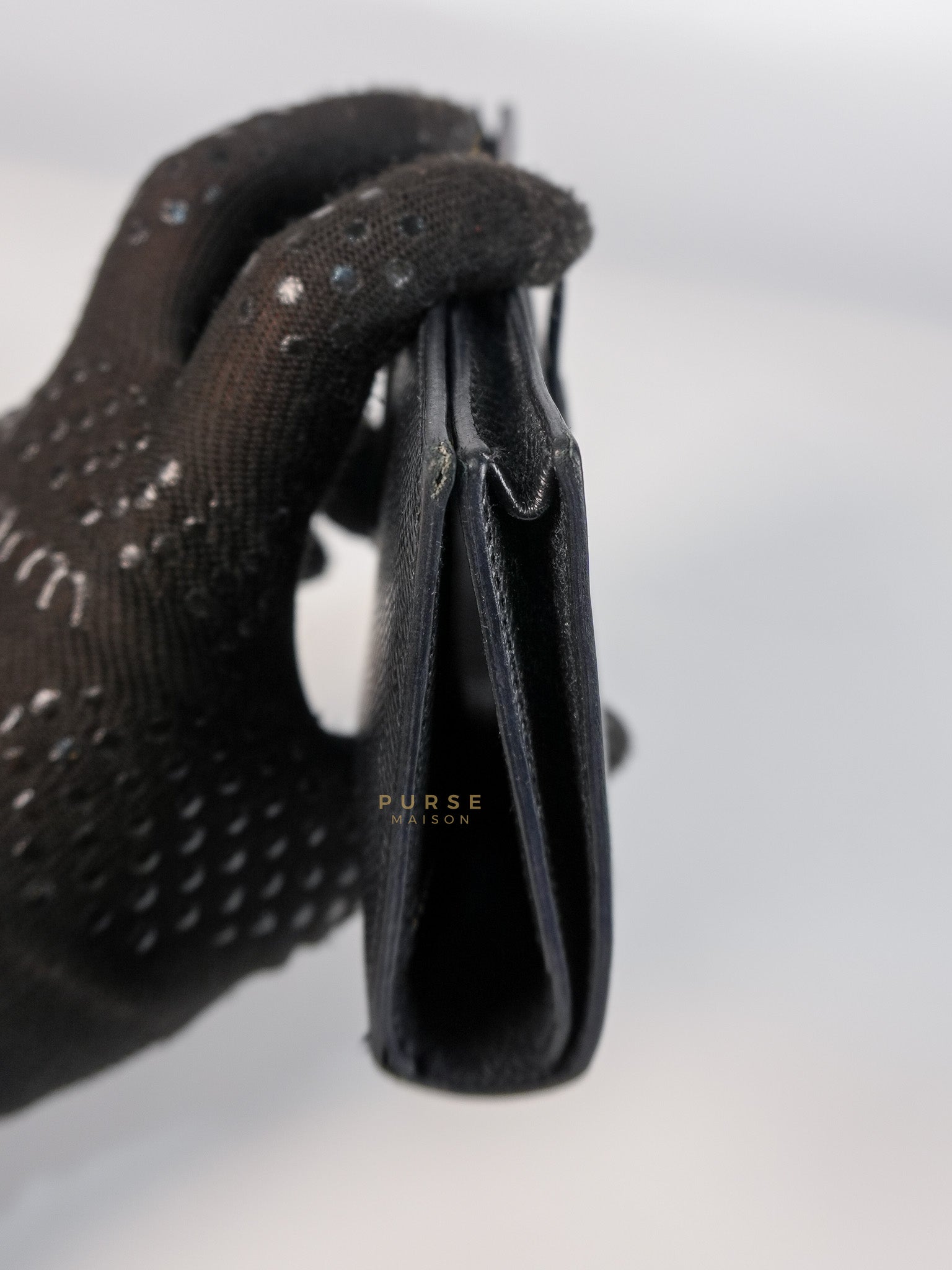 Bearn Soufflet Long Wallet Noir Epsom Leather & Gold Hardware Stamp A(2017) | Purse Maison Luxury Bags Shop