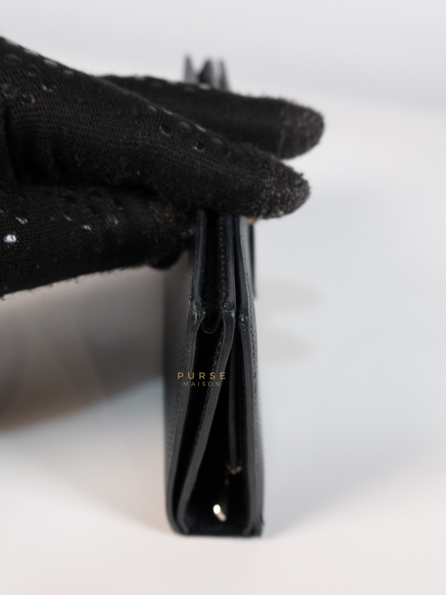 Bearn Soufflet Long Wallet Noir Epsom Leather & Gold Hardware Stamp A(2017) | Purse Maison Luxury Bags Shop