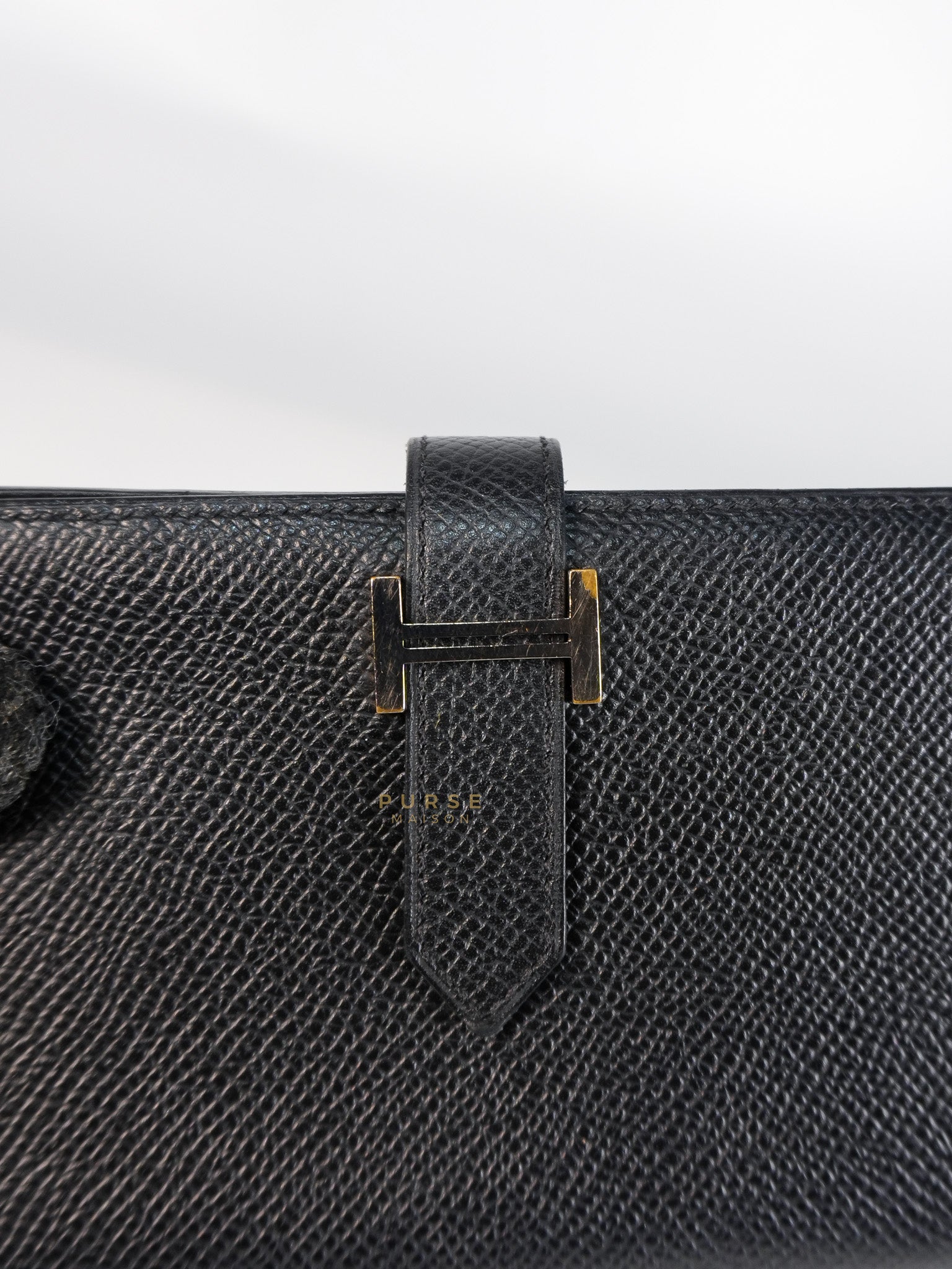 Bearn Soufflet Long Wallet Noir Epsom Leather & Gold Hardware Stamp A(2017) | Purse Maison Luxury Bags Shop