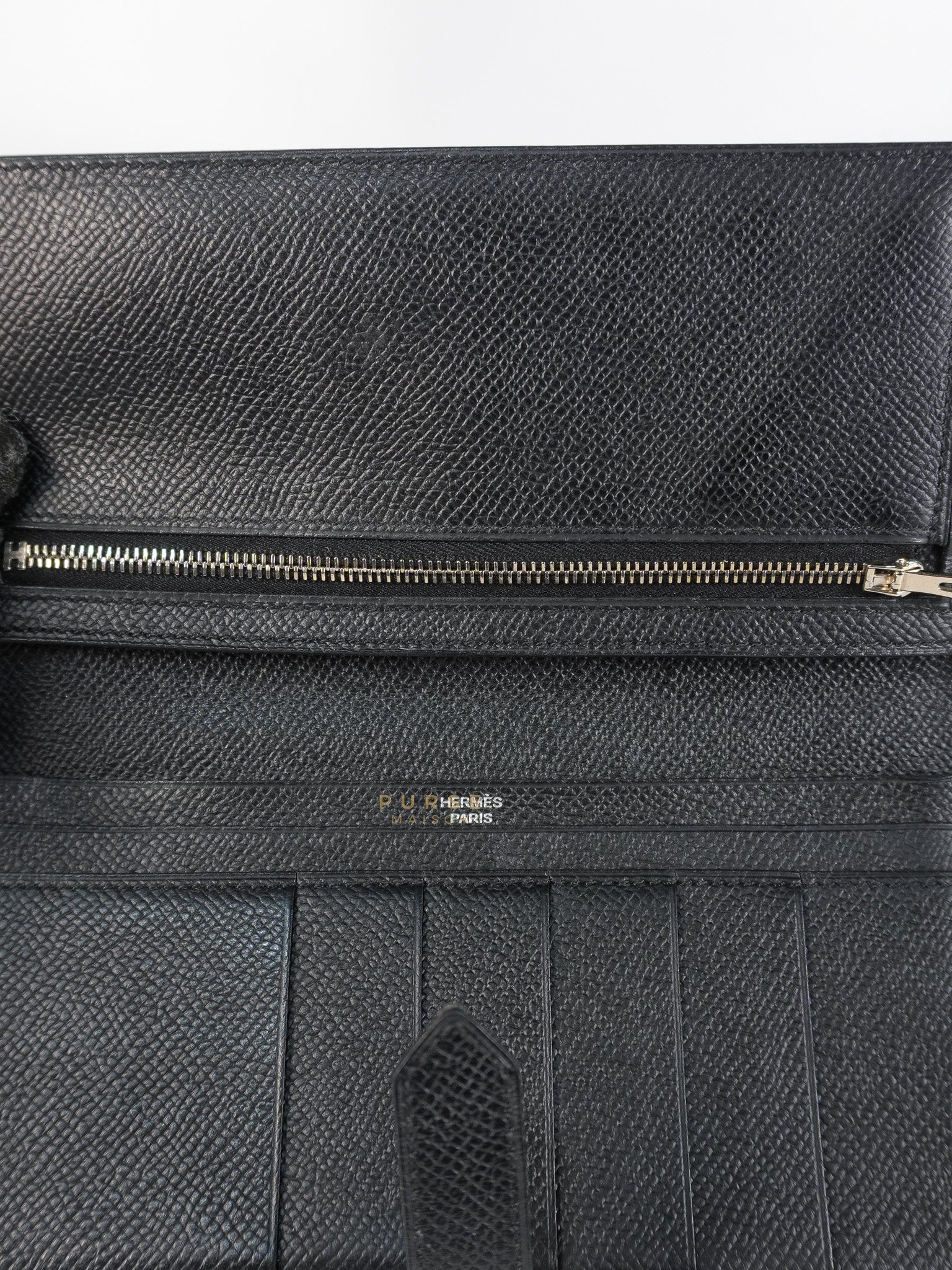 Bearn Soufflet Long Wallet Noir Epsom Leather & Gold Hardware Stamp A(2017) | Purse Maison Luxury Bags Shop