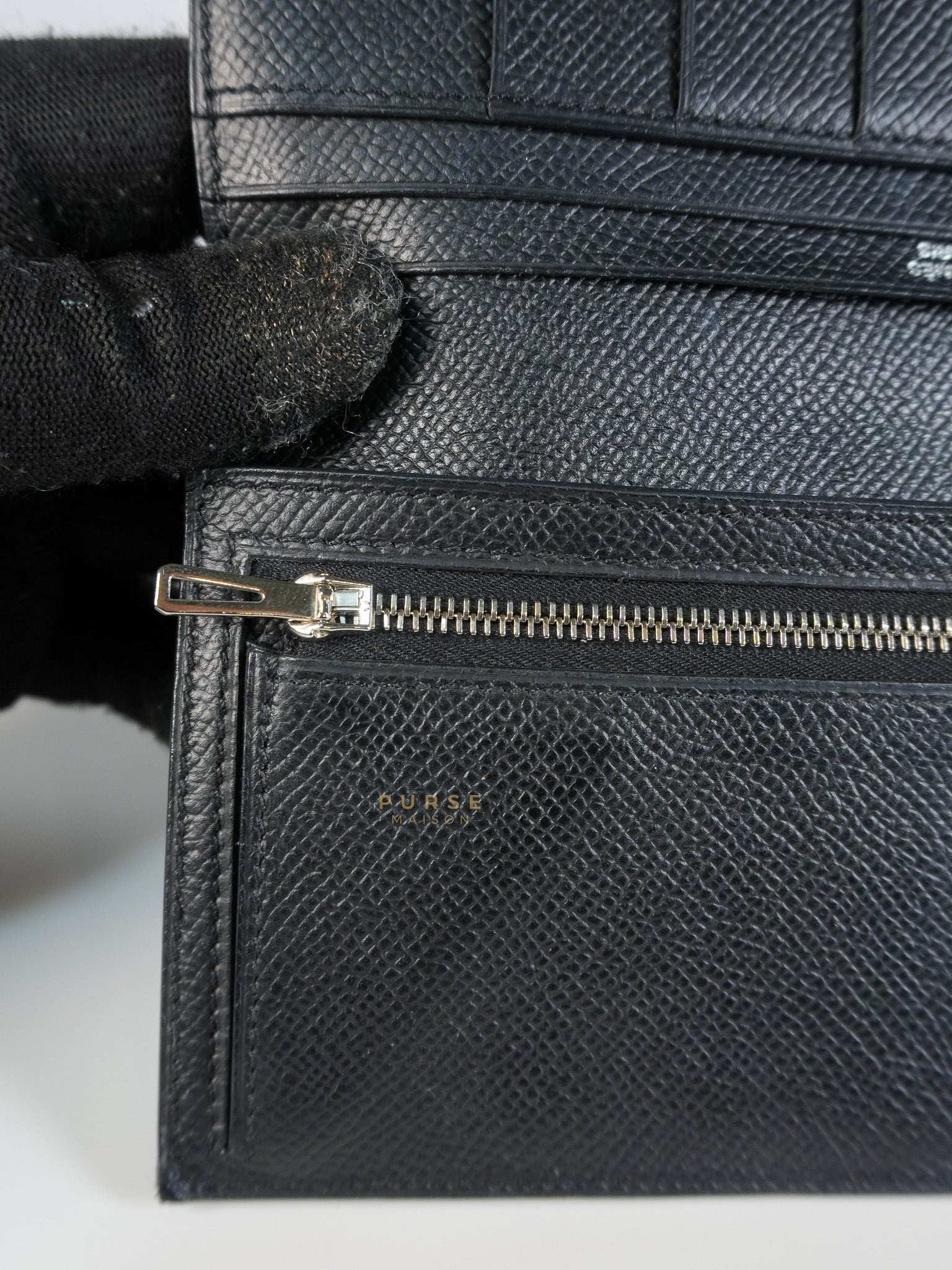 Bearn Soufflet Long Wallet Noir Epsom Leather & Gold Hardware Stamp A(2017) | Purse Maison Luxury Bags Shop