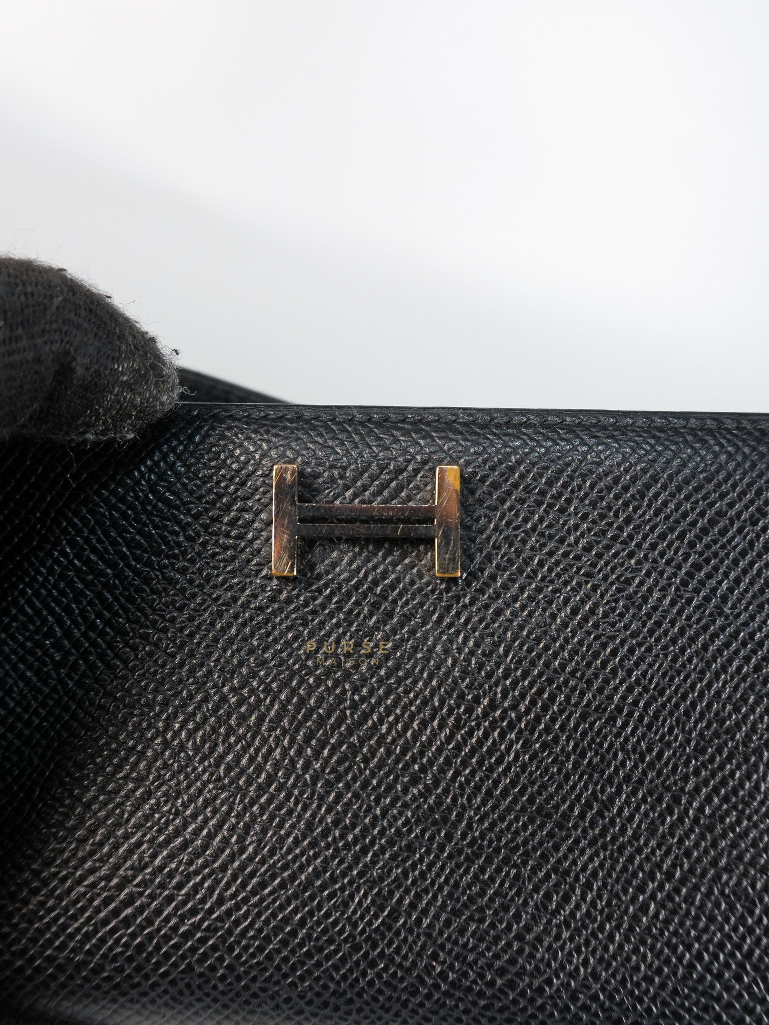 Bearn Soufflet Long Wallet Noir Epsom Leather & Gold Hardware Stamp A(2017) | Purse Maison Luxury Bags Shop