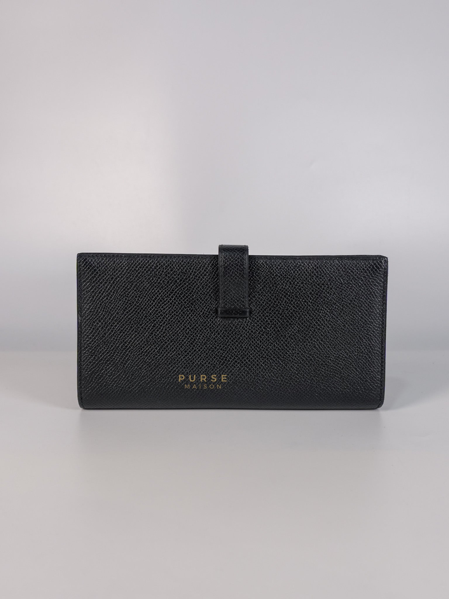 Bearn Soufflet Long Wallet Noir Epsom Leather & Gold Hardware Stamp A(2017) | Purse Maison Luxury Bags Shop