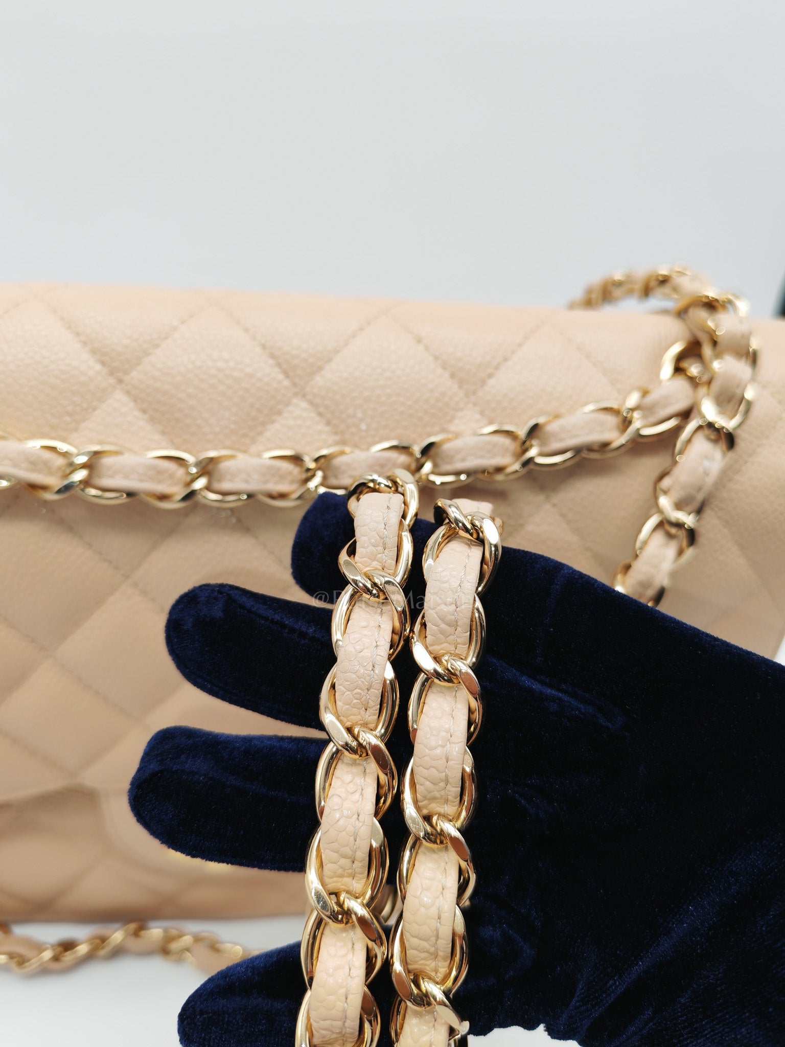 Classic Double Flap Jumbo in Beige Clair Quilted Caviar Leather & Gold Hardware Series 18
