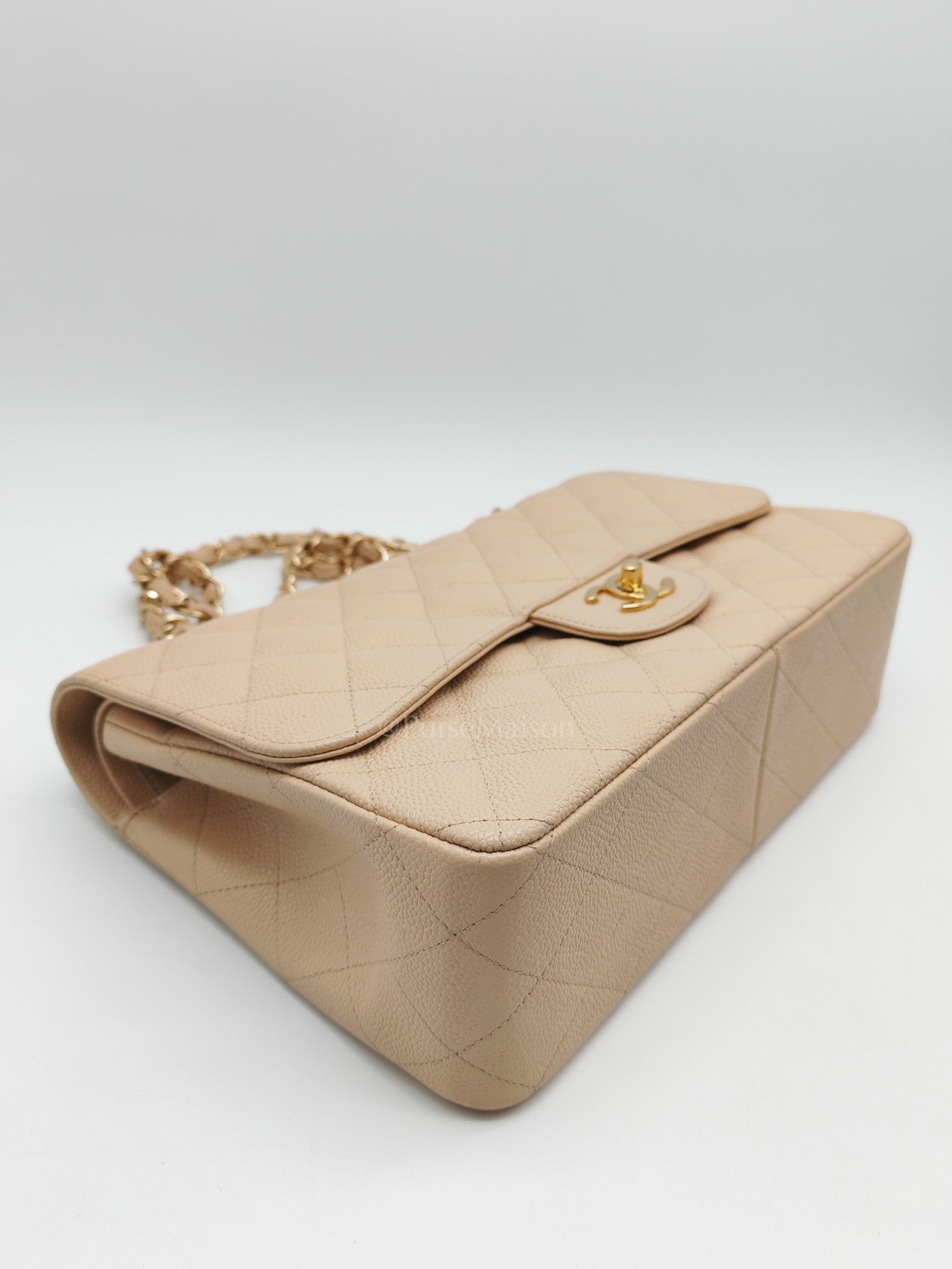 Classic Double Flap Jumbo in Beige Clair Quilted Caviar Leather & Gold Hardware Series 18