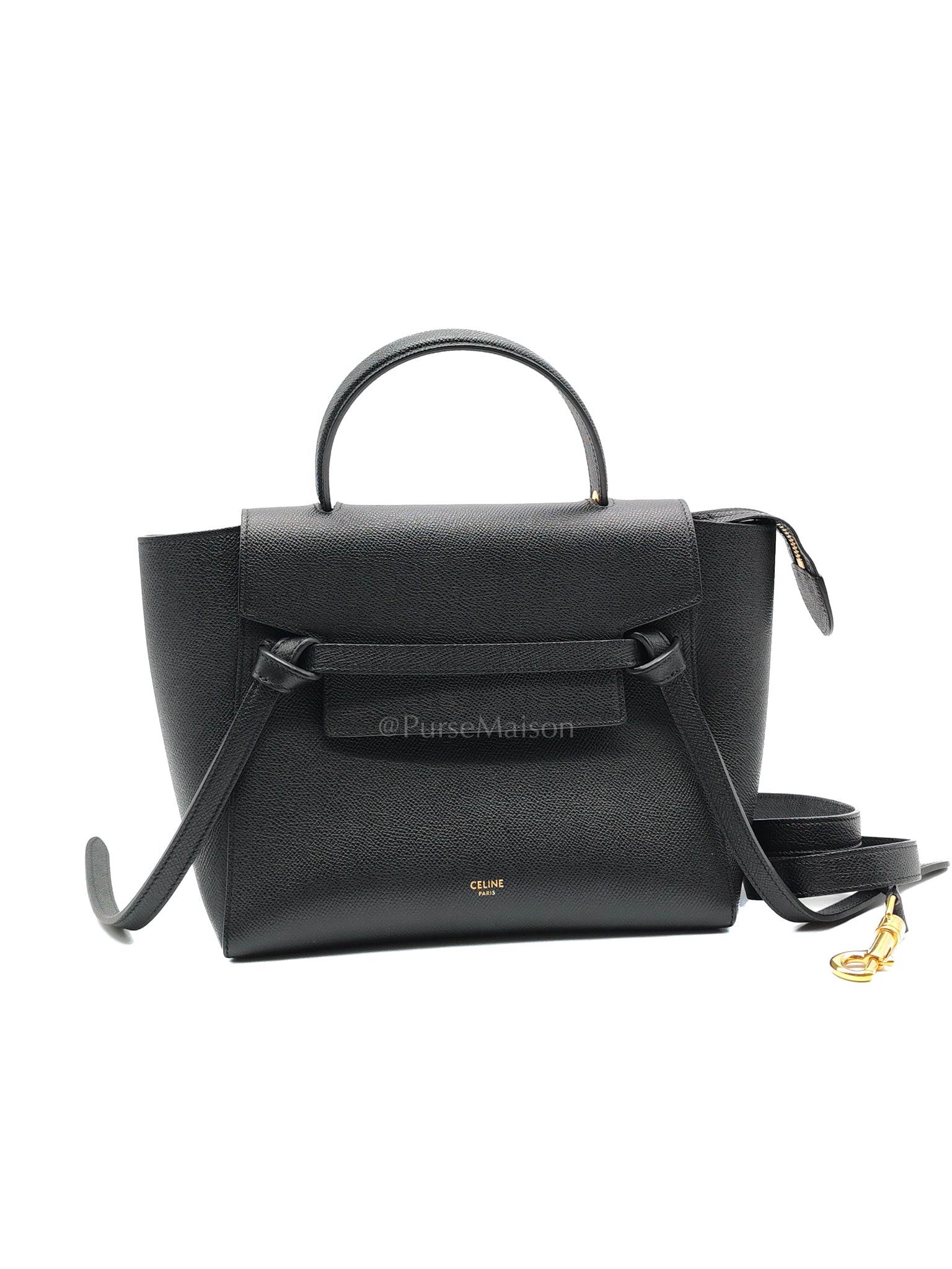Belt Bag Micro in Black Grained Calfskin Leather | Purse Maison Luxury Bags Shop