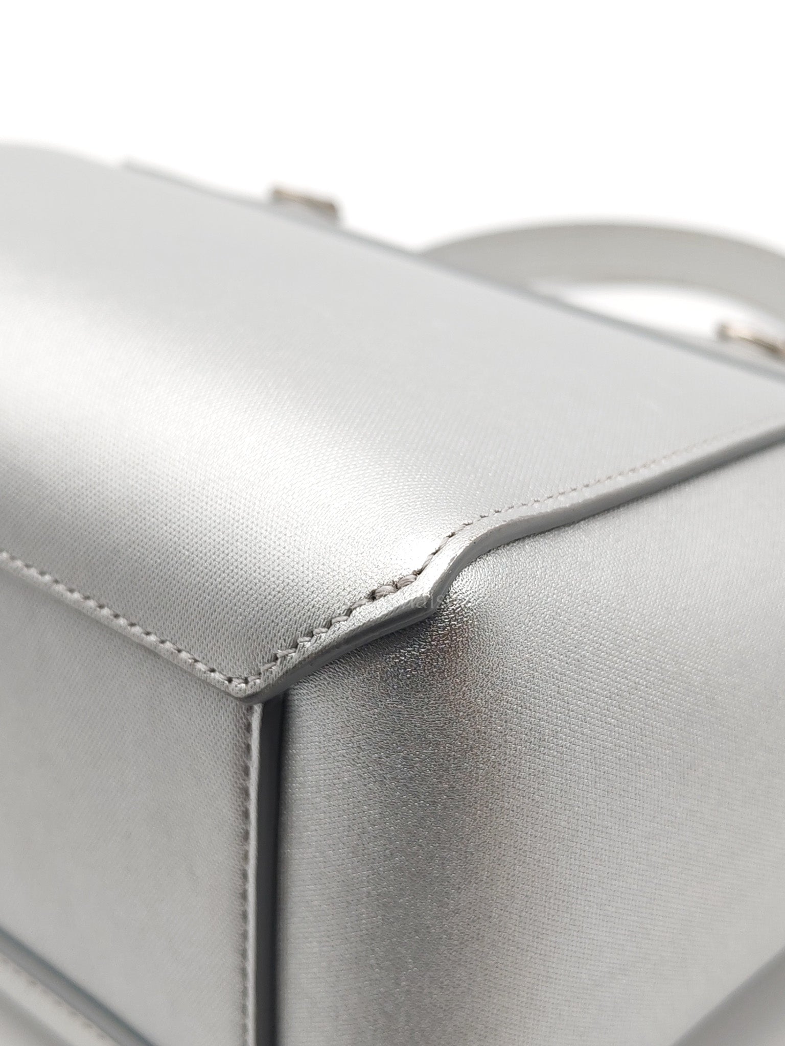 Belt Bag Nano in Silver Laminated Calfskin Leather & Silver Hardware | Purse Maison Luxury Bags Shop