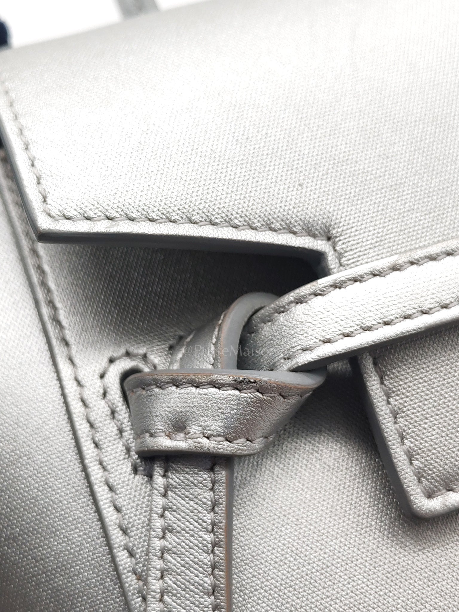 Belt Bag Nano in Silver Laminated Calfskin Leather & Silver Hardware | Purse Maison Luxury Bags Shop