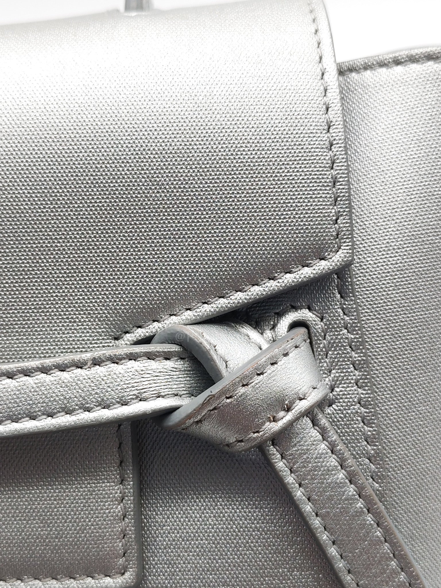 Belt Bag Nano in Silver Laminated Calfskin Leather & Silver Hardware | Purse Maison Luxury Bags Shop