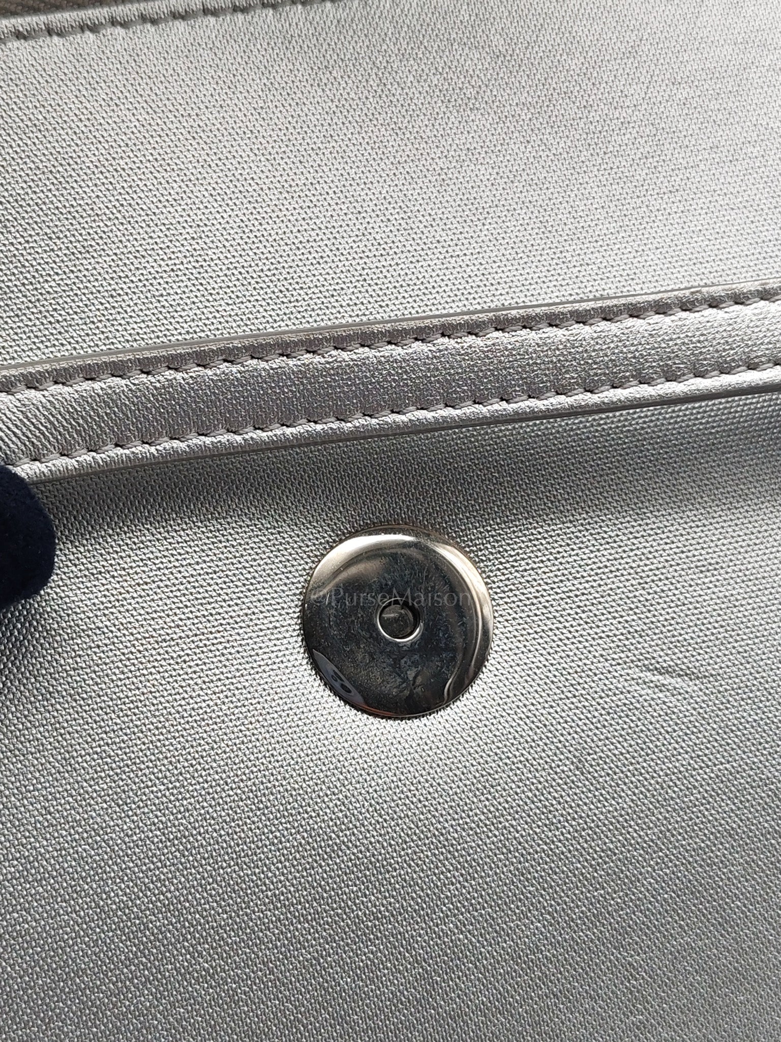 Belt Bag Nano in Silver Laminated Calfskin Leather & Silver Hardware | Purse Maison Luxury Bags Shop