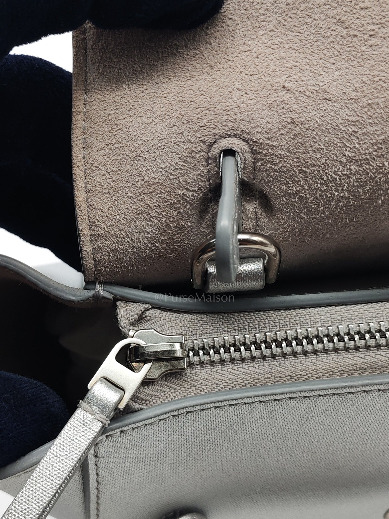 Belt Bag Nano in Silver Laminated Calfskin Leather & Silver Hardware | Purse Maison Luxury Bags Shop