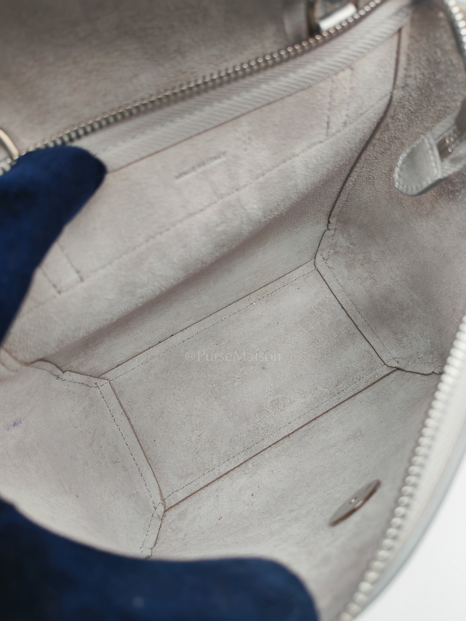 Belt Bag Nano in Silver Laminated Calfskin Leather & Silver Hardware | Purse Maison Luxury Bags Shop