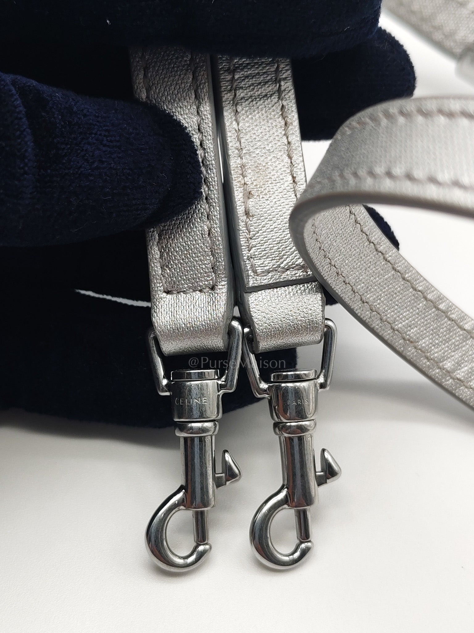 Belt Bag Nano in Silver Laminated Calfskin Leather & Silver Hardware | Purse Maison Luxury Bags Shop