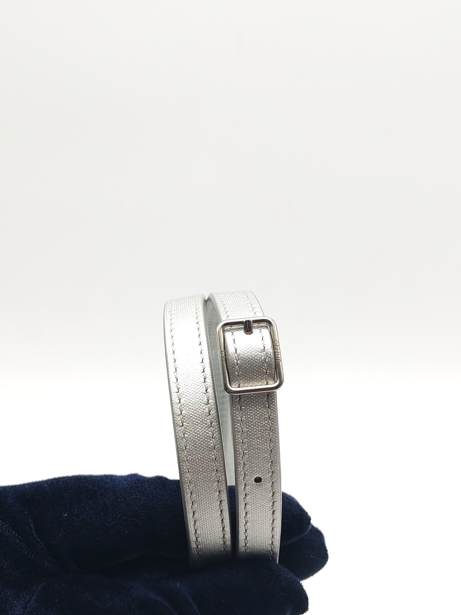 Belt Bag Nano in Silver Laminated Calfskin Leather & Silver Hardware | Purse Maison Luxury Bags Shop