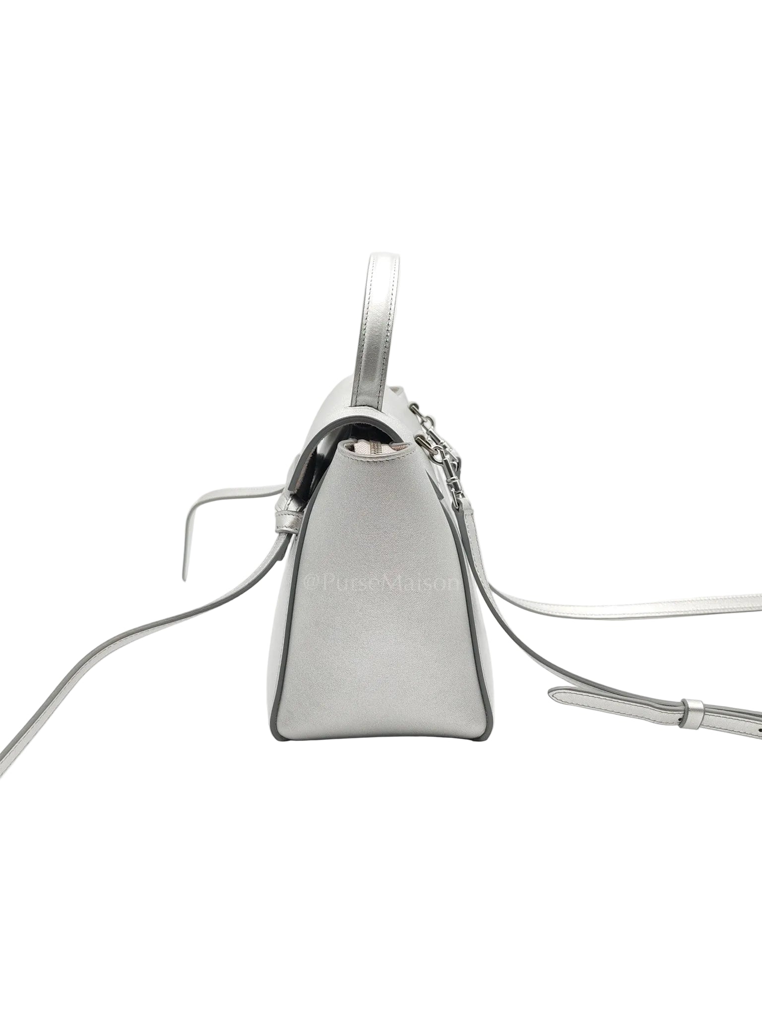 Belt Bag Nano in Silver Laminated Calfskin Leather & Silver Hardware | Purse Maison Luxury Bags Shop