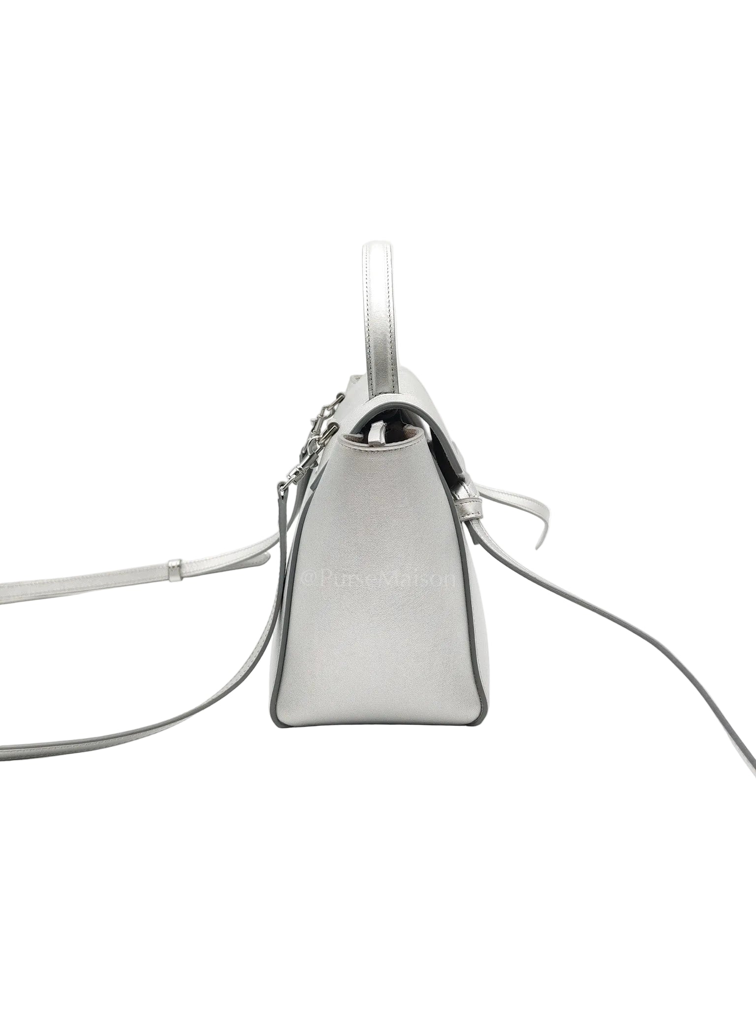 Belt Bag Nano in Silver Laminated Calfskin Leather & Silver Hardware | Purse Maison Luxury Bags Shop