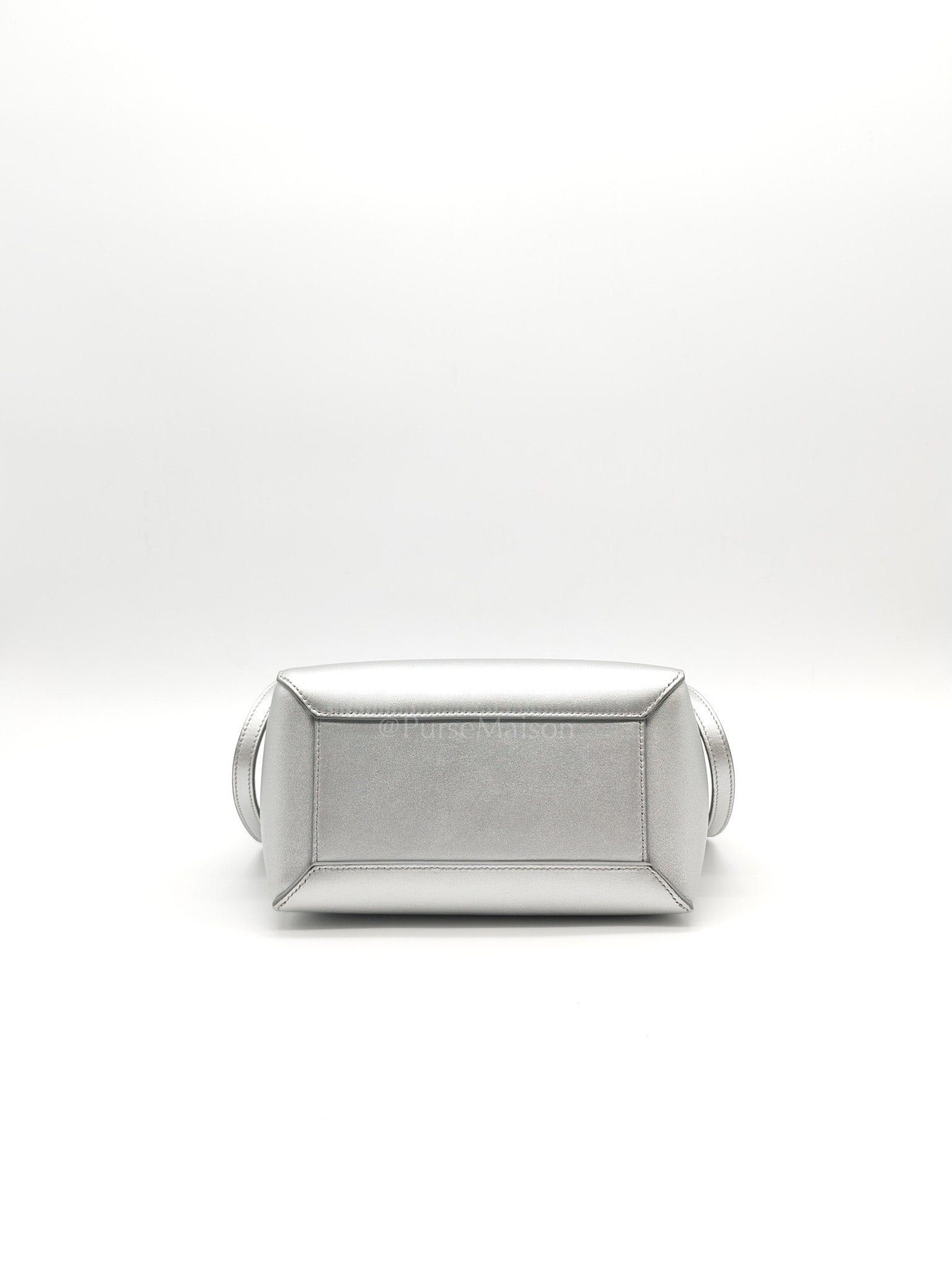 Belt Bag Nano in Silver Laminated Calfskin Leather & Silver Hardware | Purse Maison Luxury Bags Shop