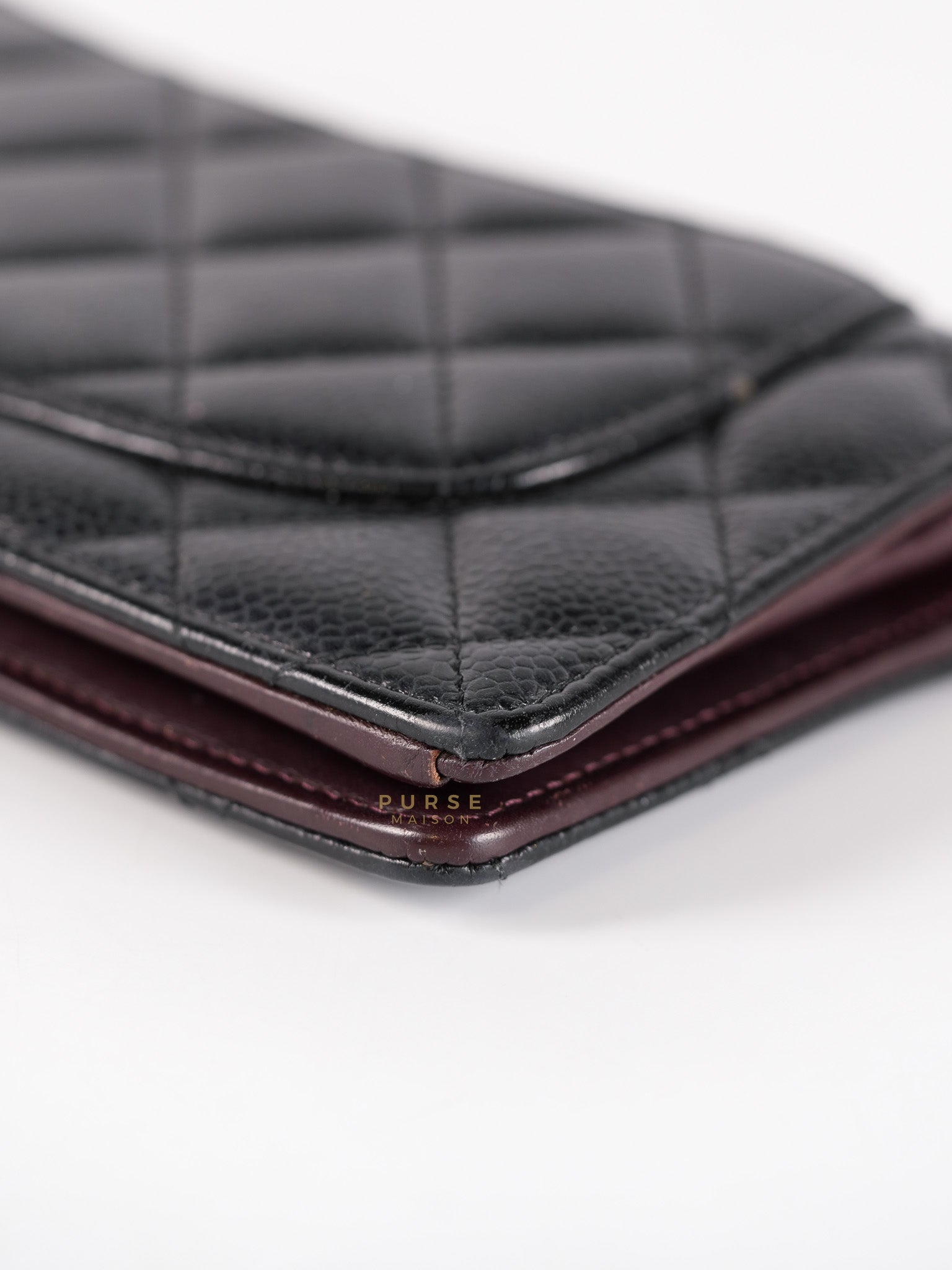 Bi-Fold Long Wallet in Black Quilted Caviar Leather Series 22 | Purse Maison Luxury Bags Shop