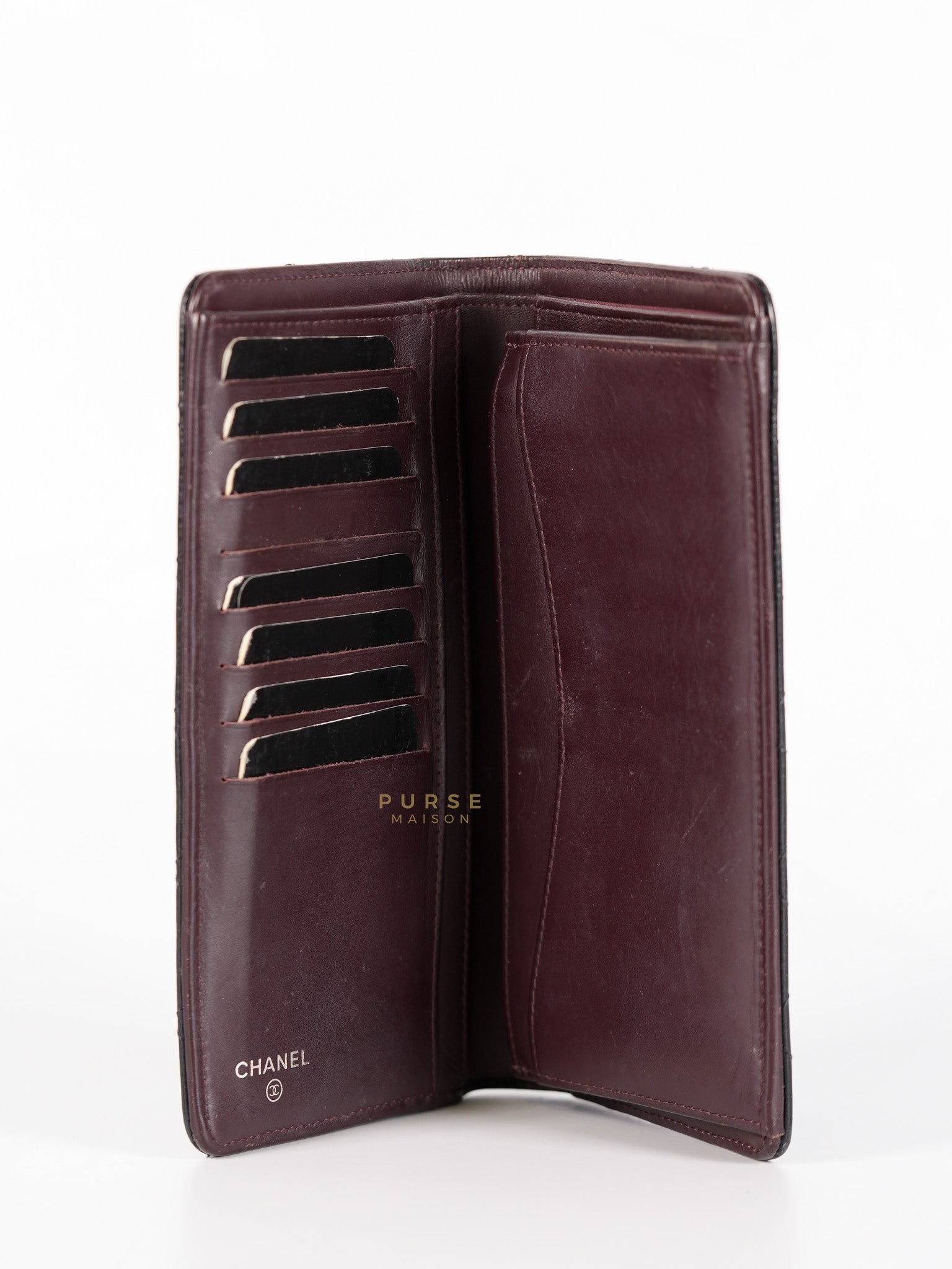 Bi-Fold Long Wallet in Black Quilted Caviar Leather Series 22 | Purse Maison Luxury Bags Shop