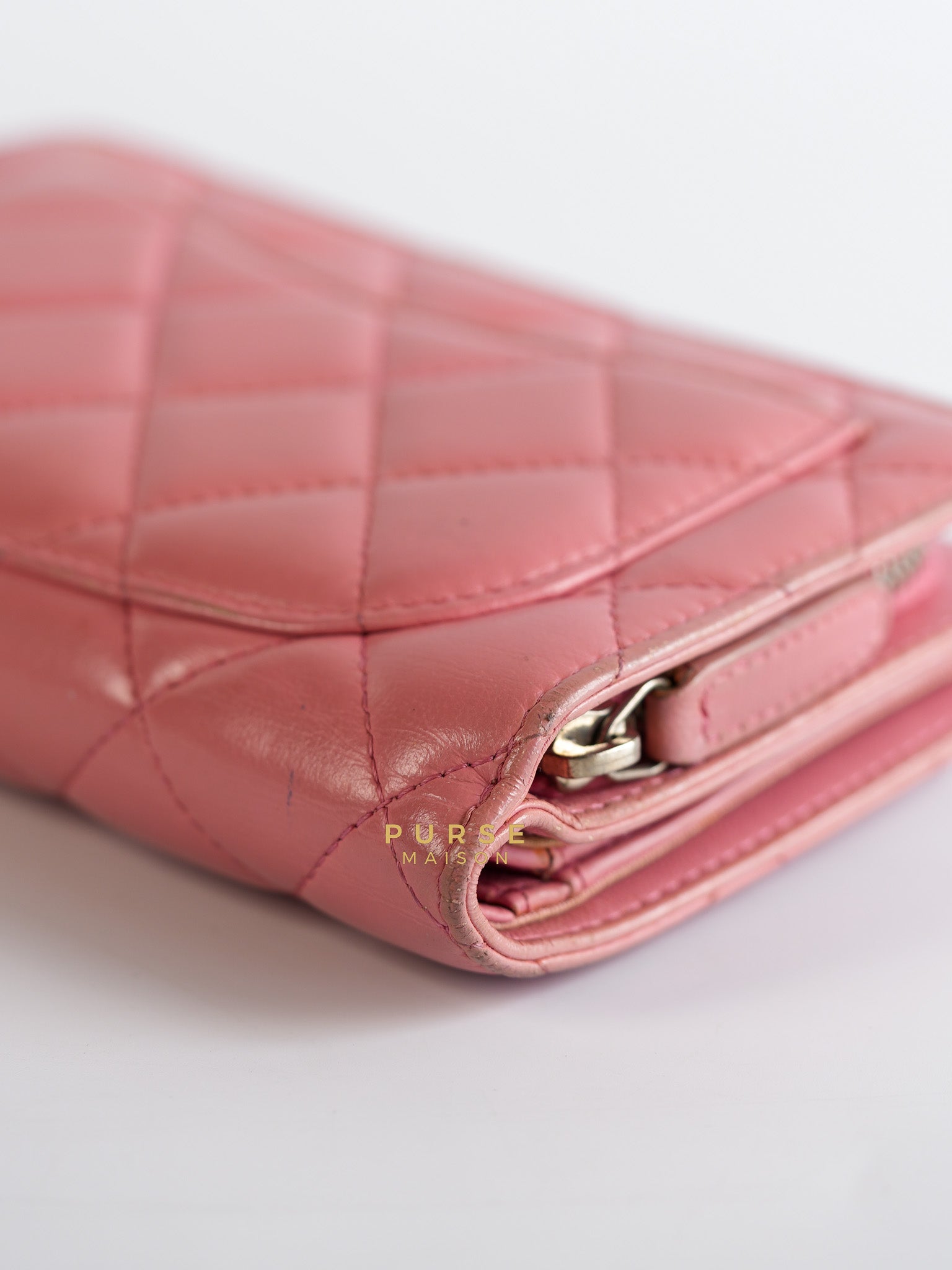 Bifold Compact Wallet in Pink Lambskin Leather and Silver Hardware Series 16 | Purse Maison Luxury Bags Shop
