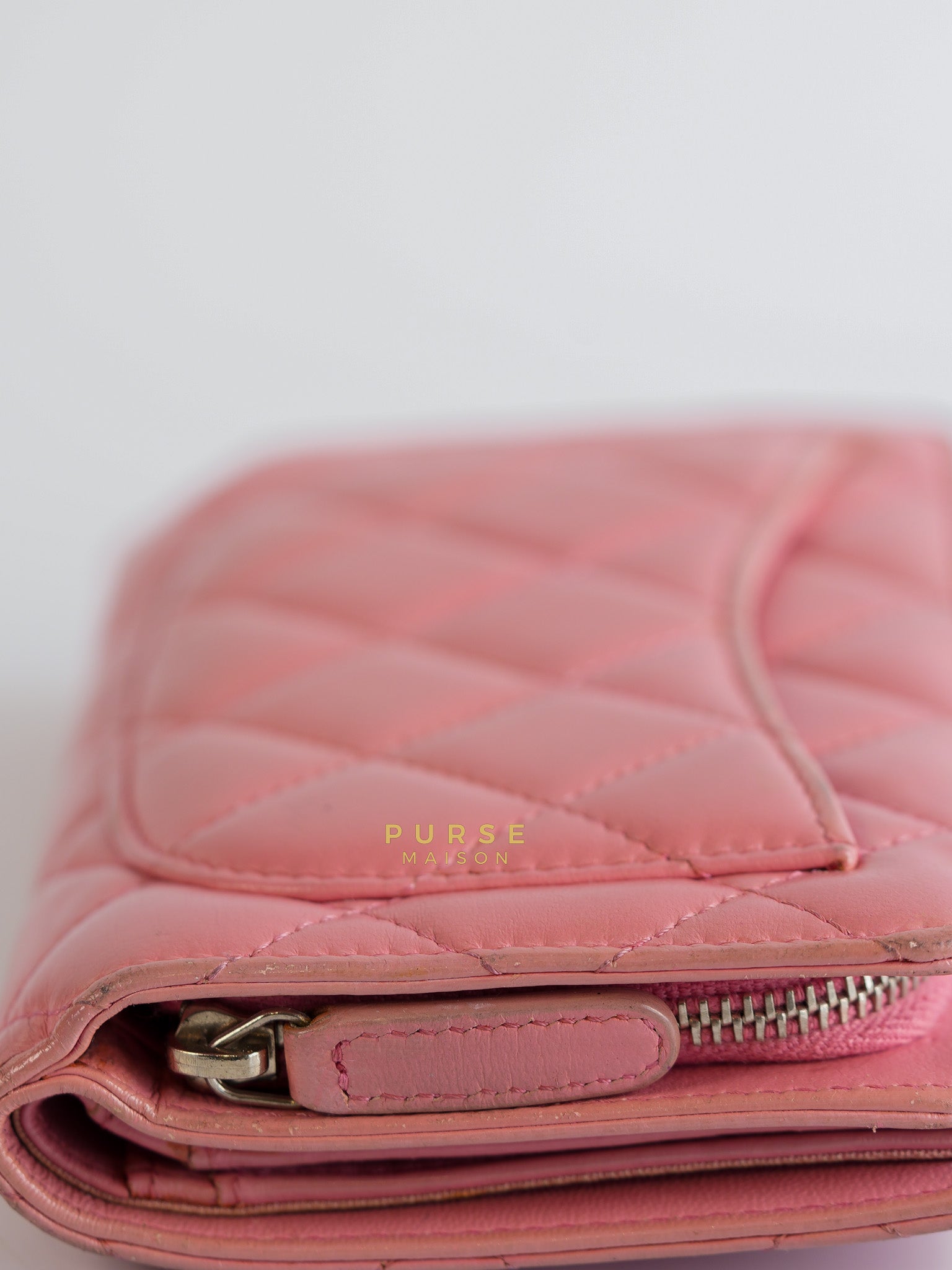 Bifold Compact Wallet in Pink Lambskin Leather and Silver Hardware Series 16 | Purse Maison Luxury Bags Shop