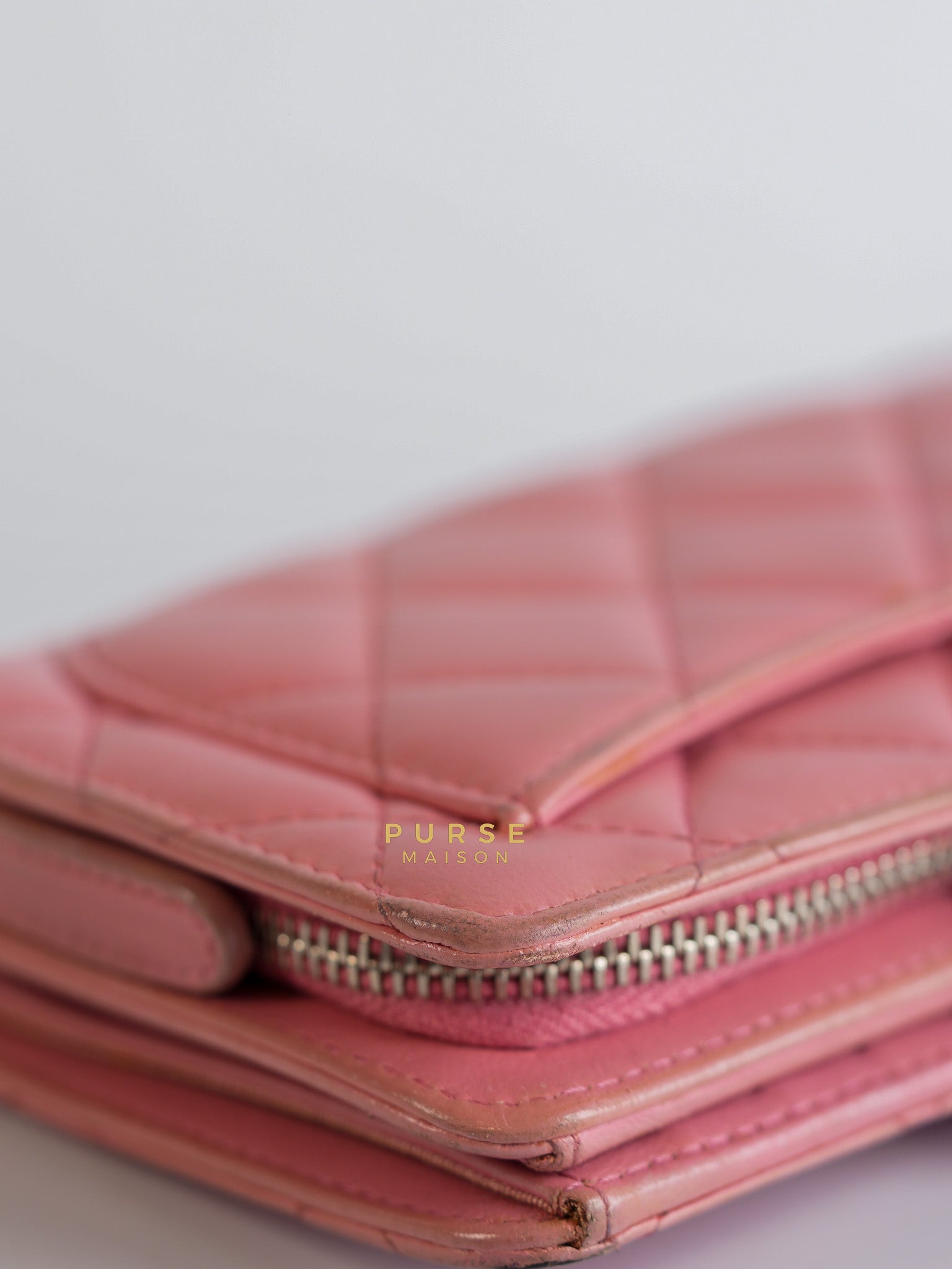 Bifold Compact Wallet in Pink Lambskin Leather and Silver Hardware Series 16 | Purse Maison Luxury Bags Shop