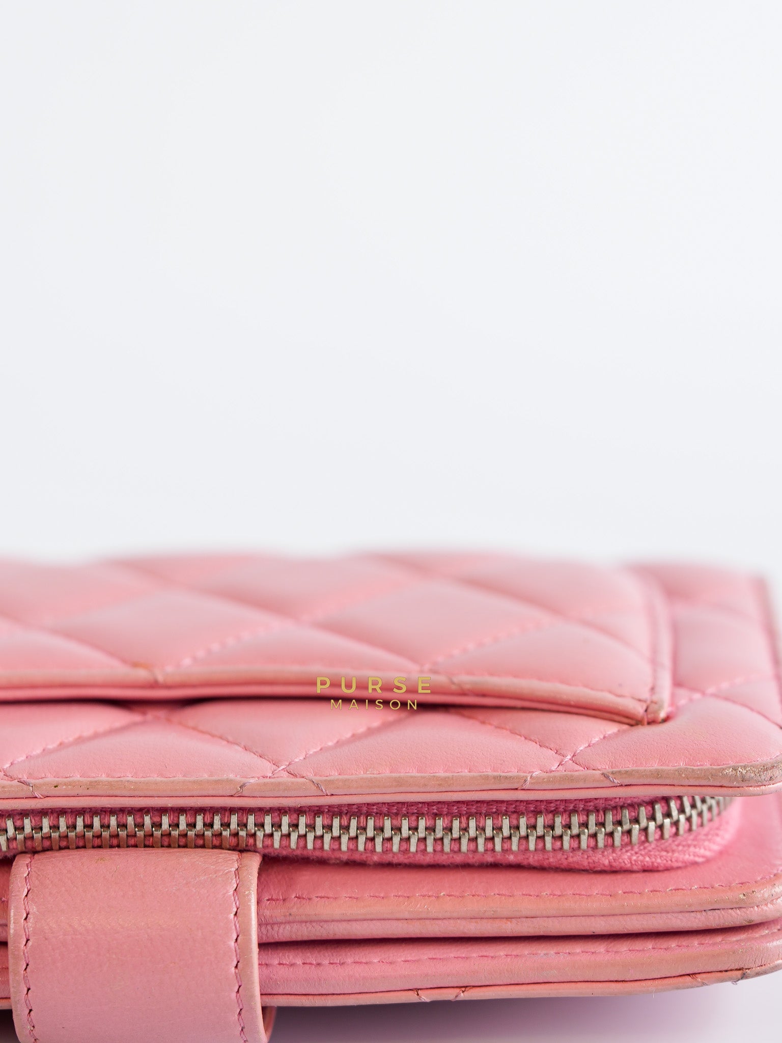 Bifold Compact Wallet in Pink Lambskin Leather and Silver Hardware Series 16 | Purse Maison Luxury Bags Shop