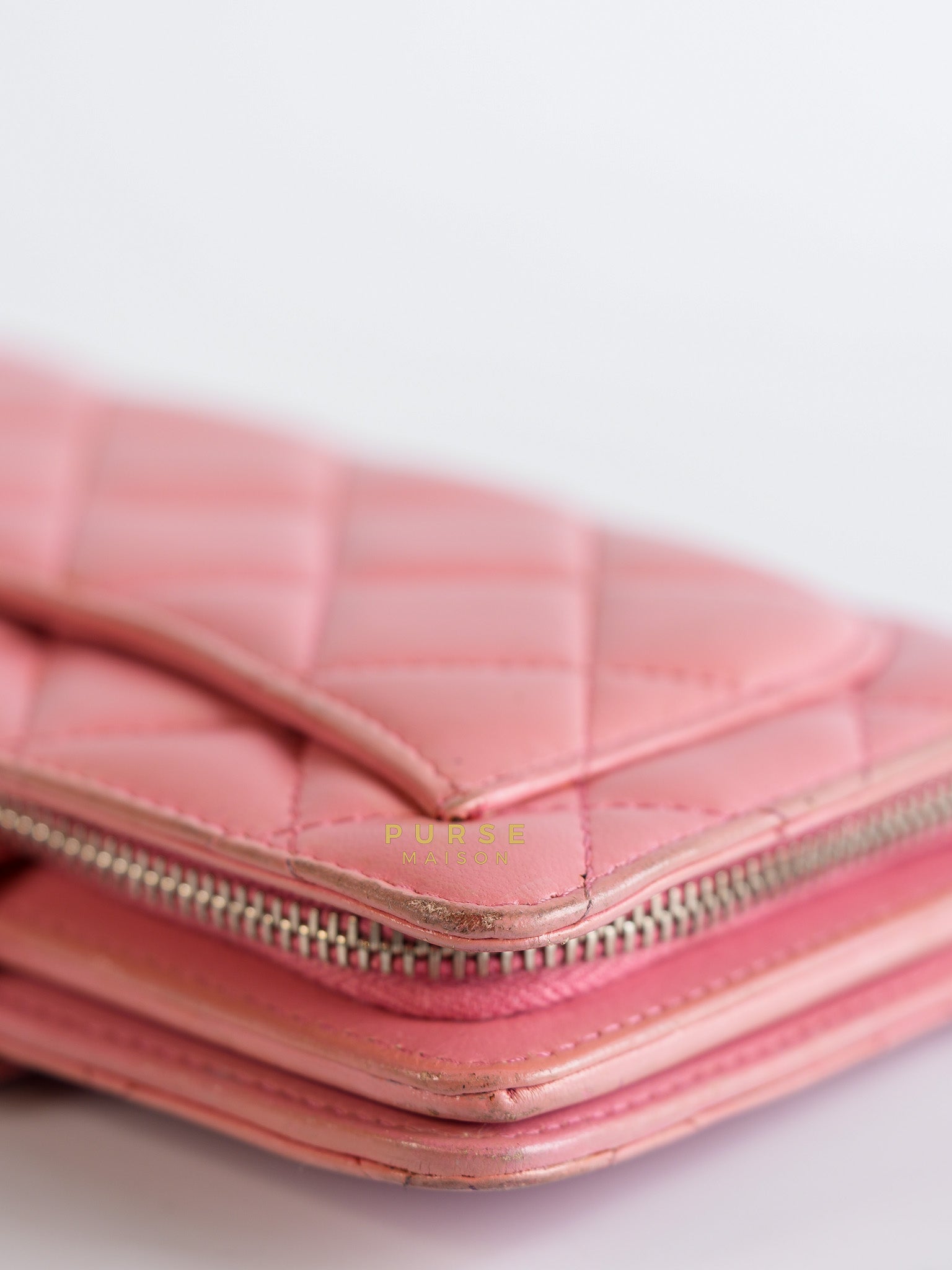 Bifold Compact Wallet in Pink Lambskin Leather and Silver Hardware Series 16 | Purse Maison Luxury Bags Shop