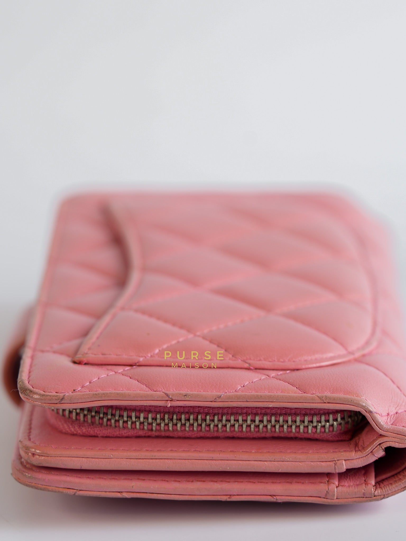 Bifold Compact Wallet in Pink Lambskin Leather and Silver Hardware Series 16 | Purse Maison Luxury Bags Shop