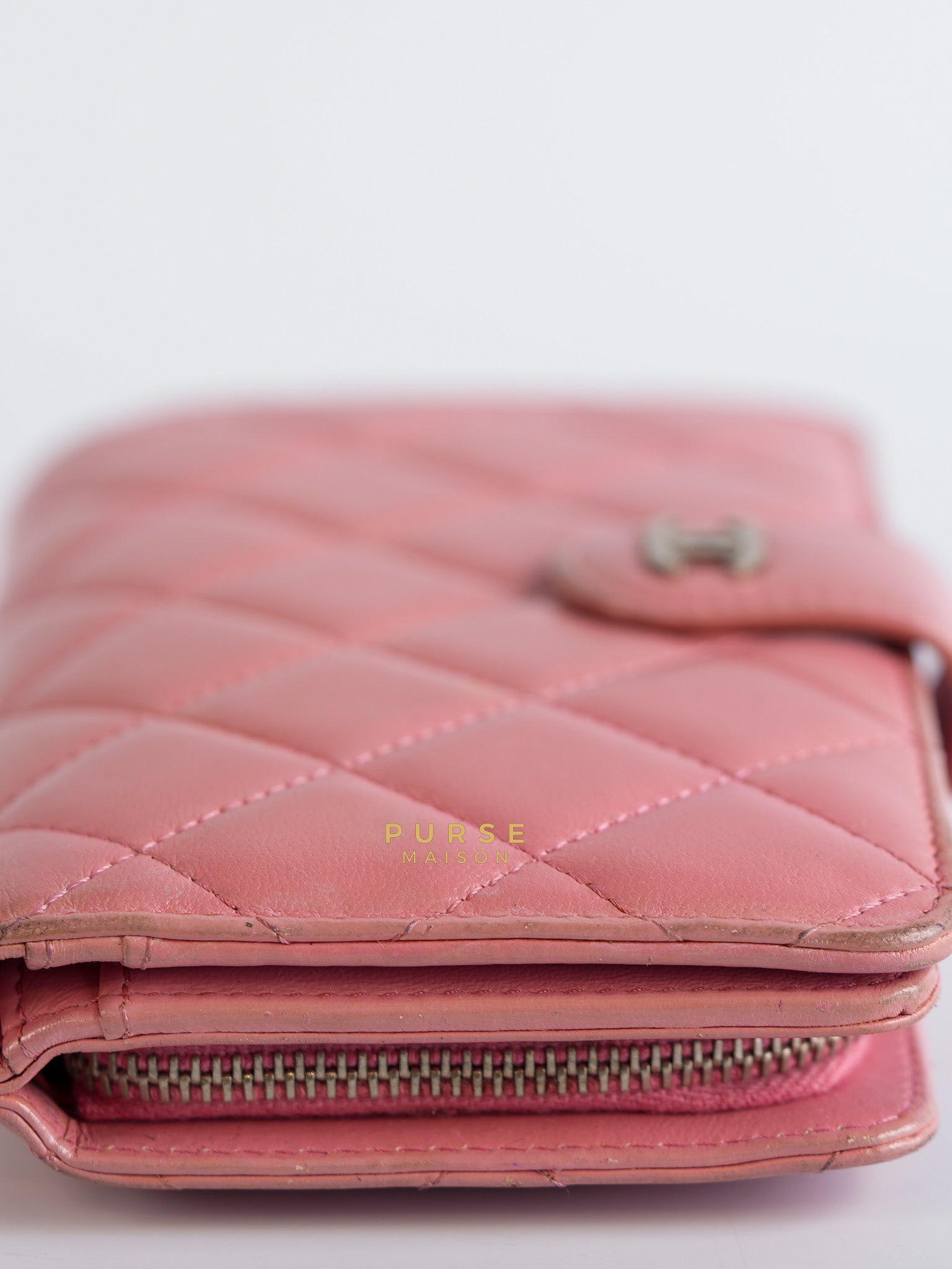 Bifold Compact Wallet in Pink Lambskin Leather and Silver Hardware Series 16 | Purse Maison Luxury Bags Shop