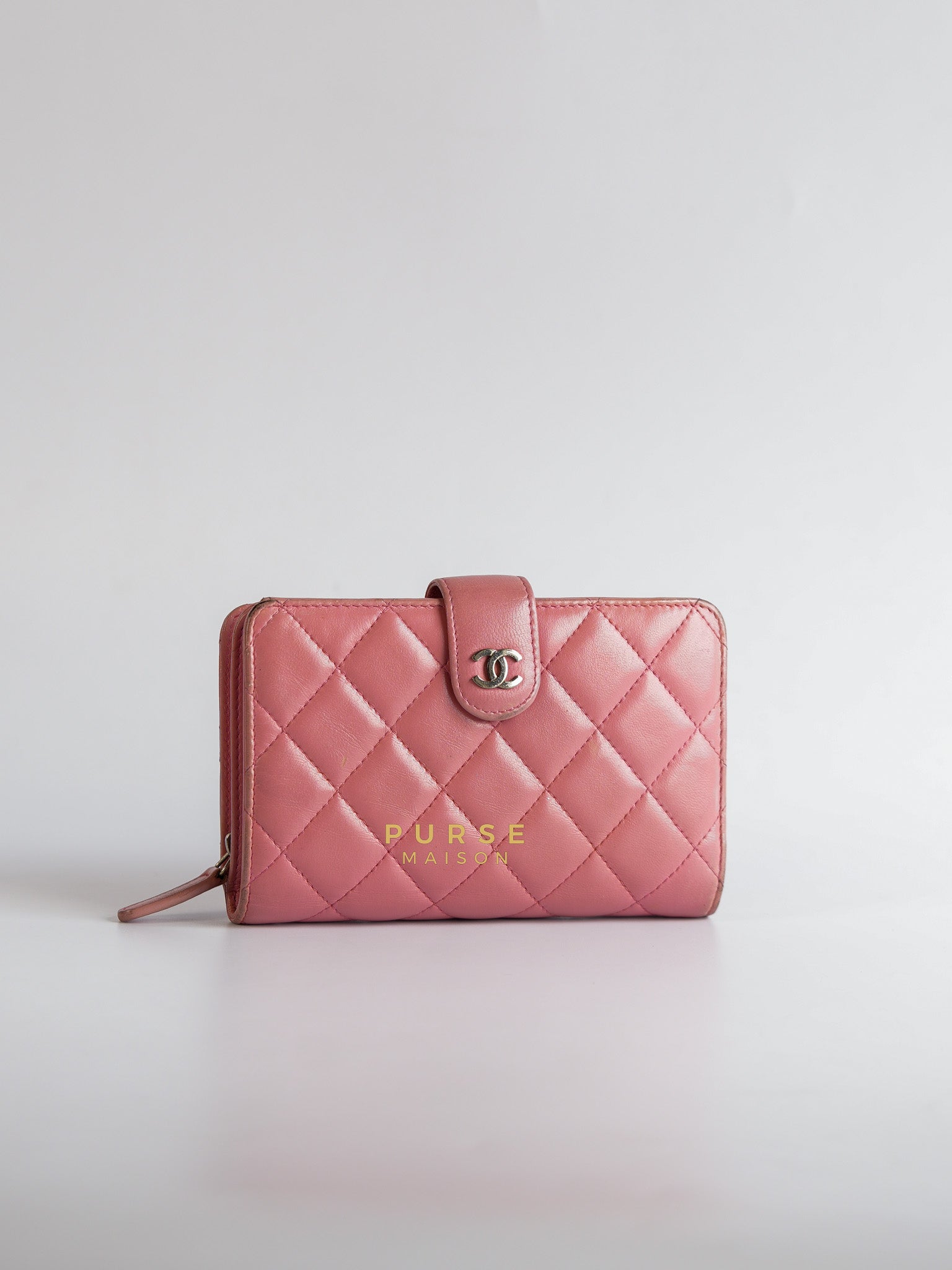 Bifold Compact Wallet in Pink Lambskin Leather and Silver Hardware Series 16 | Purse Maison Luxury Bags Shop