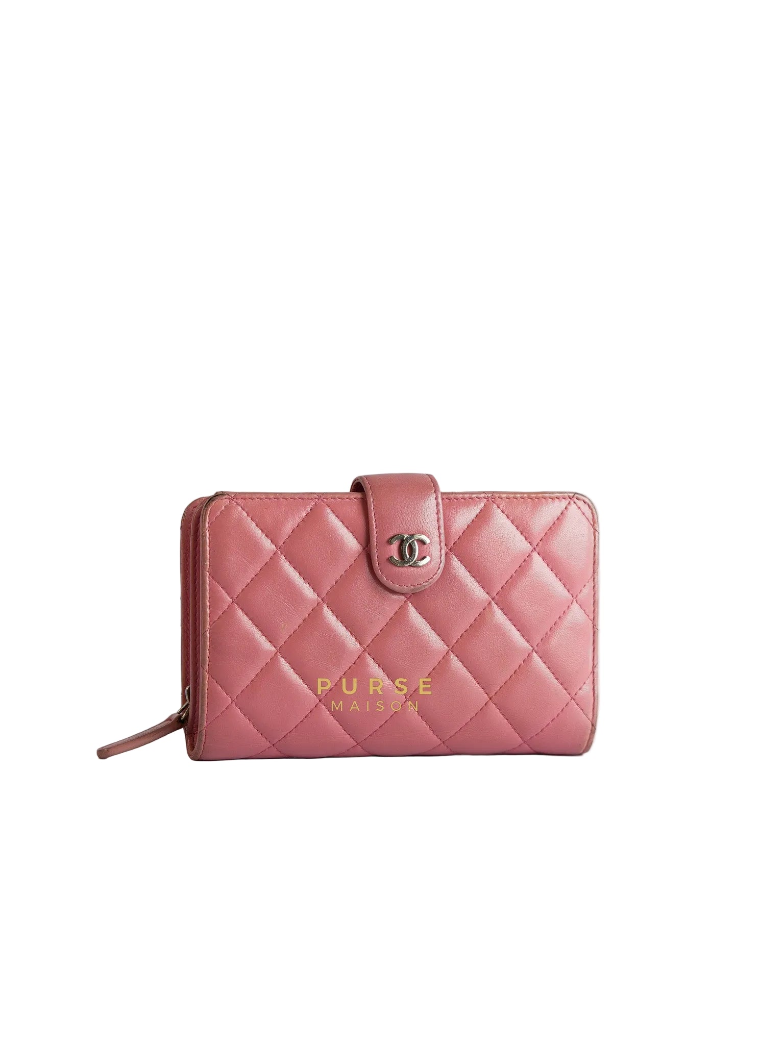 Bifold Compact Wallet in Pink Lambskin Leather and Silver Hardware Series 16 | Purse Maison Luxury Bags Shop