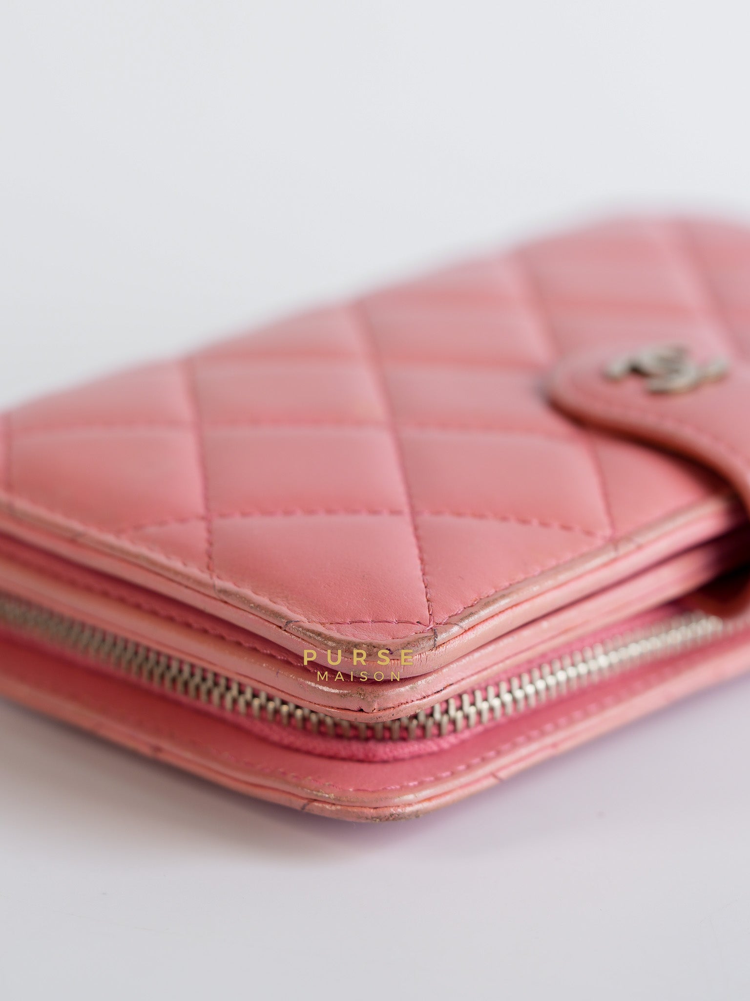Bifold Compact Wallet in Pink Lambskin Leather and Silver Hardware Series 16 | Purse Maison Luxury Bags Shop