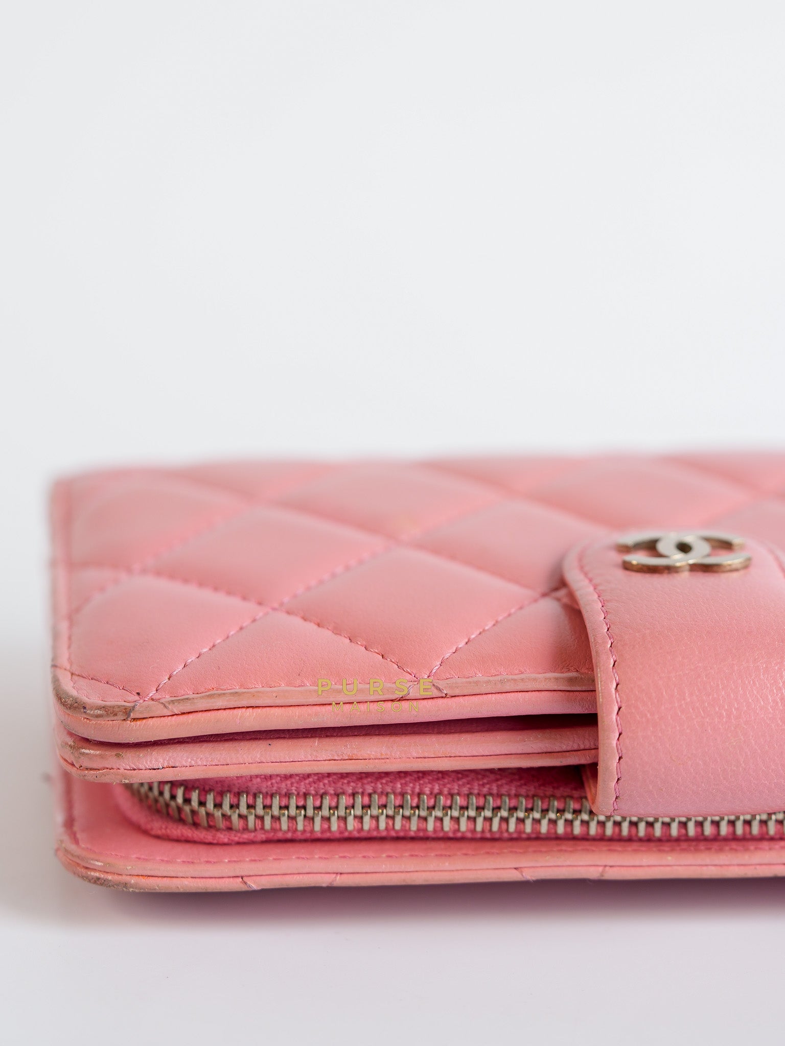 Bifold Compact Wallet in Pink Lambskin Leather and Silver Hardware Series 16 | Purse Maison Luxury Bags Shop