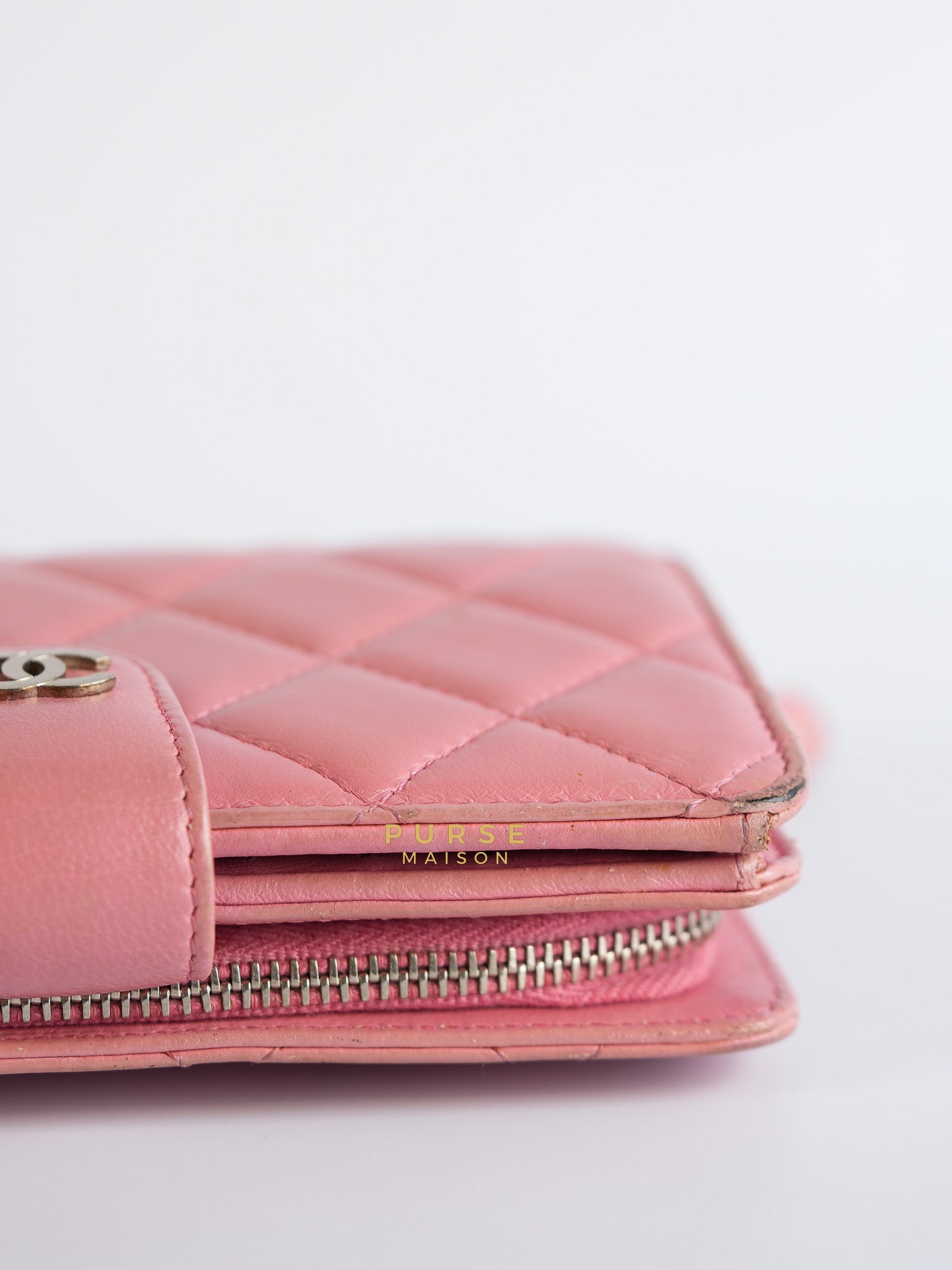 Bifold Compact Wallet in Pink Lambskin Leather and Silver Hardware Series 16 | Purse Maison Luxury Bags Shop