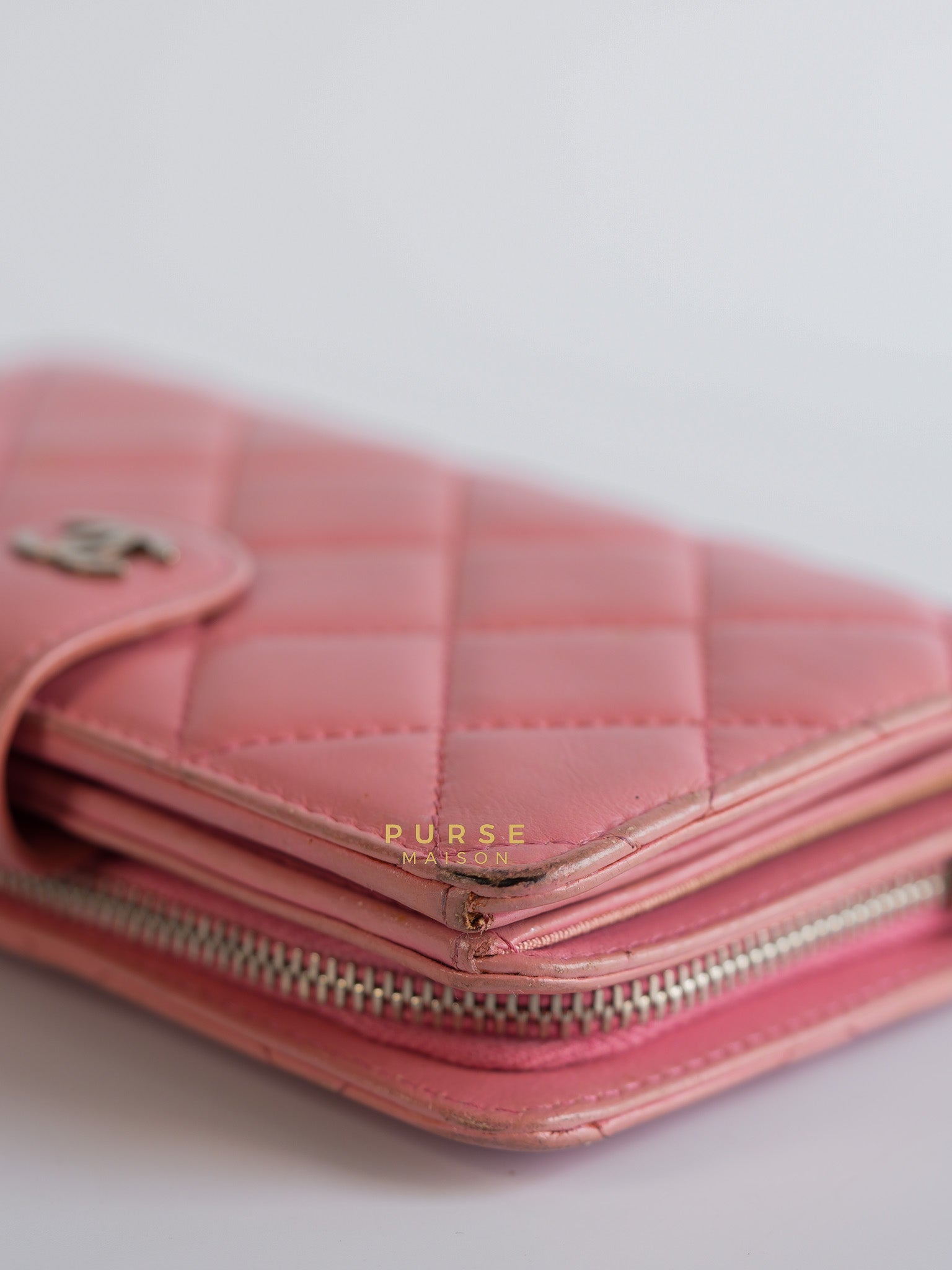 Bifold Compact Wallet in Pink Lambskin Leather and Silver Hardware Series 16 | Purse Maison Luxury Bags Shop