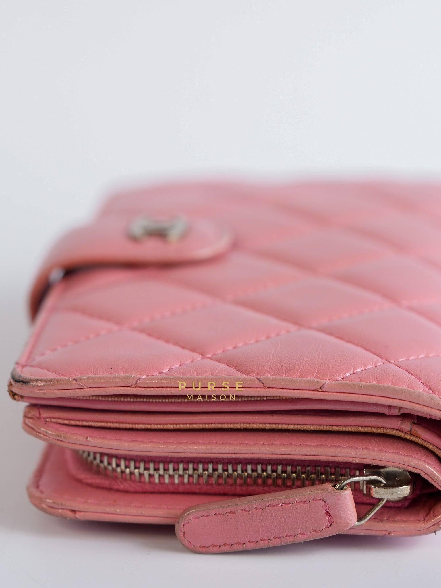 Bifold Compact Wallet in Pink Lambskin Leather and Silver Hardware Series 16 | Purse Maison Luxury Bags Shop