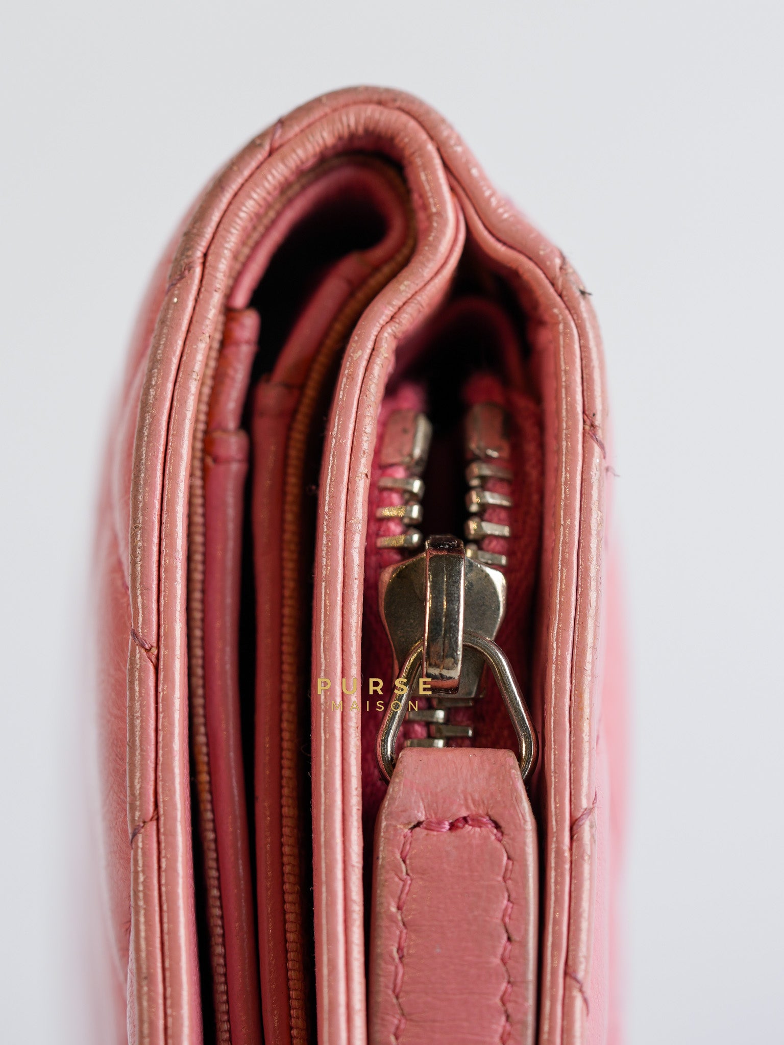 Bifold Compact Wallet in Pink Lambskin Leather and Silver Hardware Series 16 | Purse Maison Luxury Bags Shop