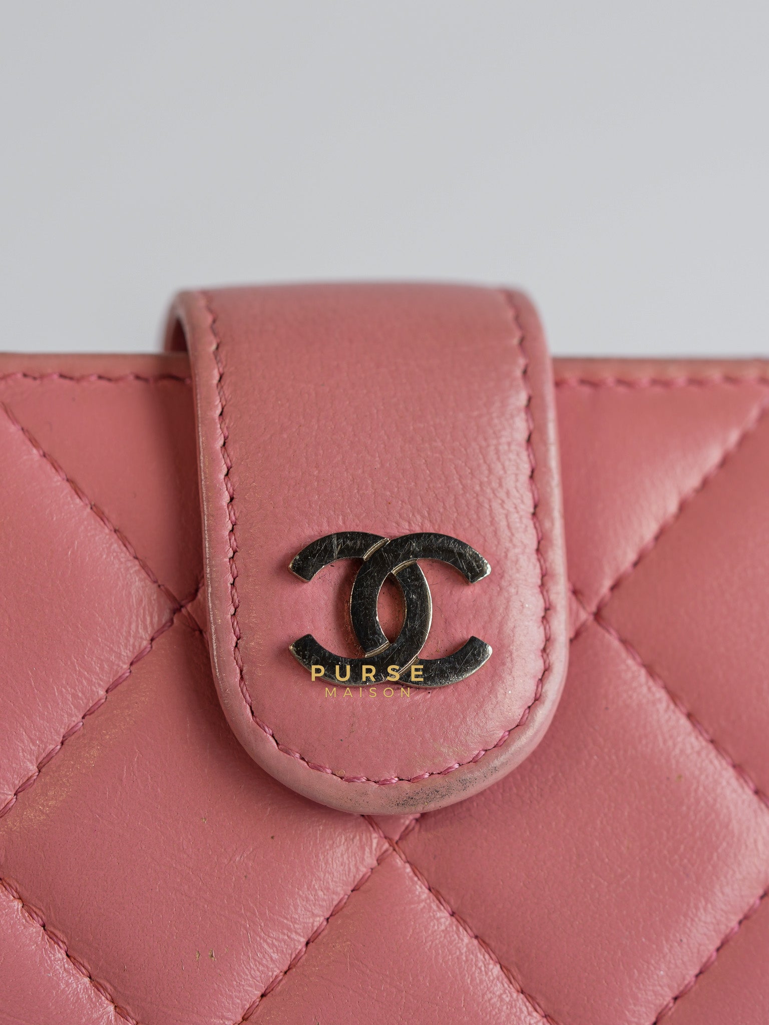 Bifold Compact Wallet in Pink Lambskin Leather and Silver Hardware Series 16 | Purse Maison Luxury Bags Shop