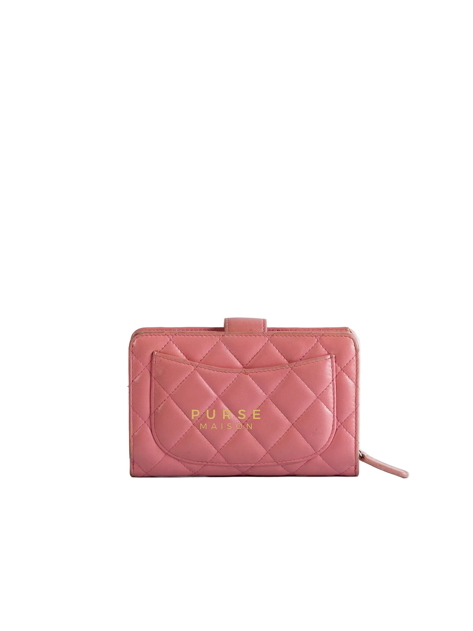 Bifold Compact Wallet in Pink Lambskin Leather and Silver Hardware Series 16 | Purse Maison Luxury Bags Shop
