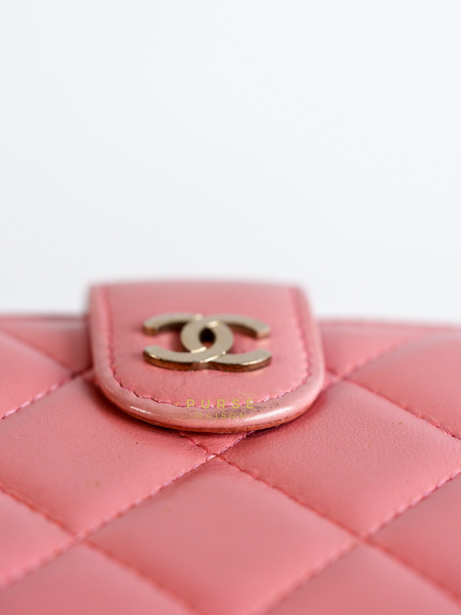 Bifold Compact Wallet in Pink Lambskin Leather and Silver Hardware Series 16 | Purse Maison Luxury Bags Shop