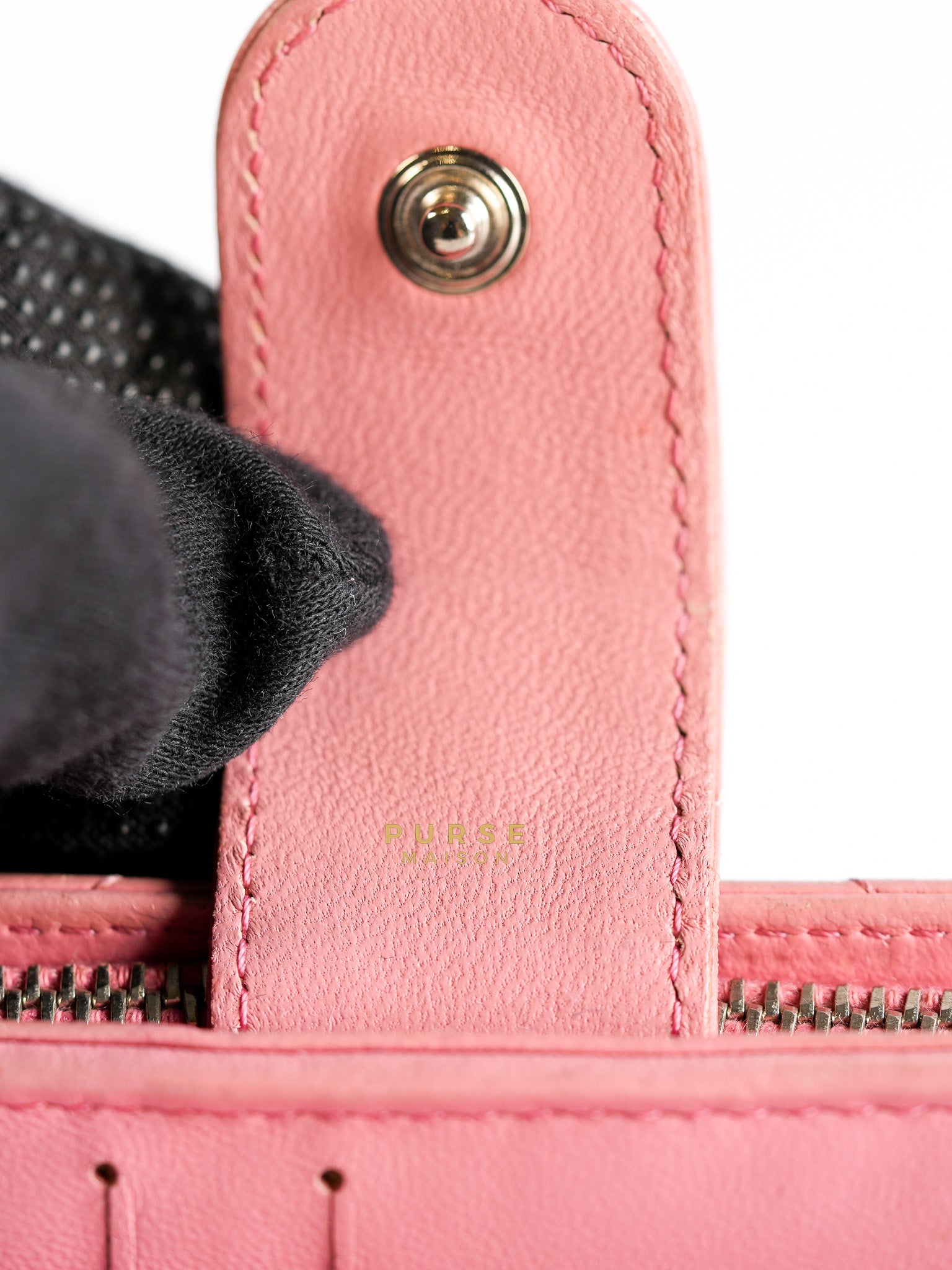 Bifold Compact Wallet in Pink Lambskin Leather and Silver Hardware Series 16 | Purse Maison Luxury Bags Shop