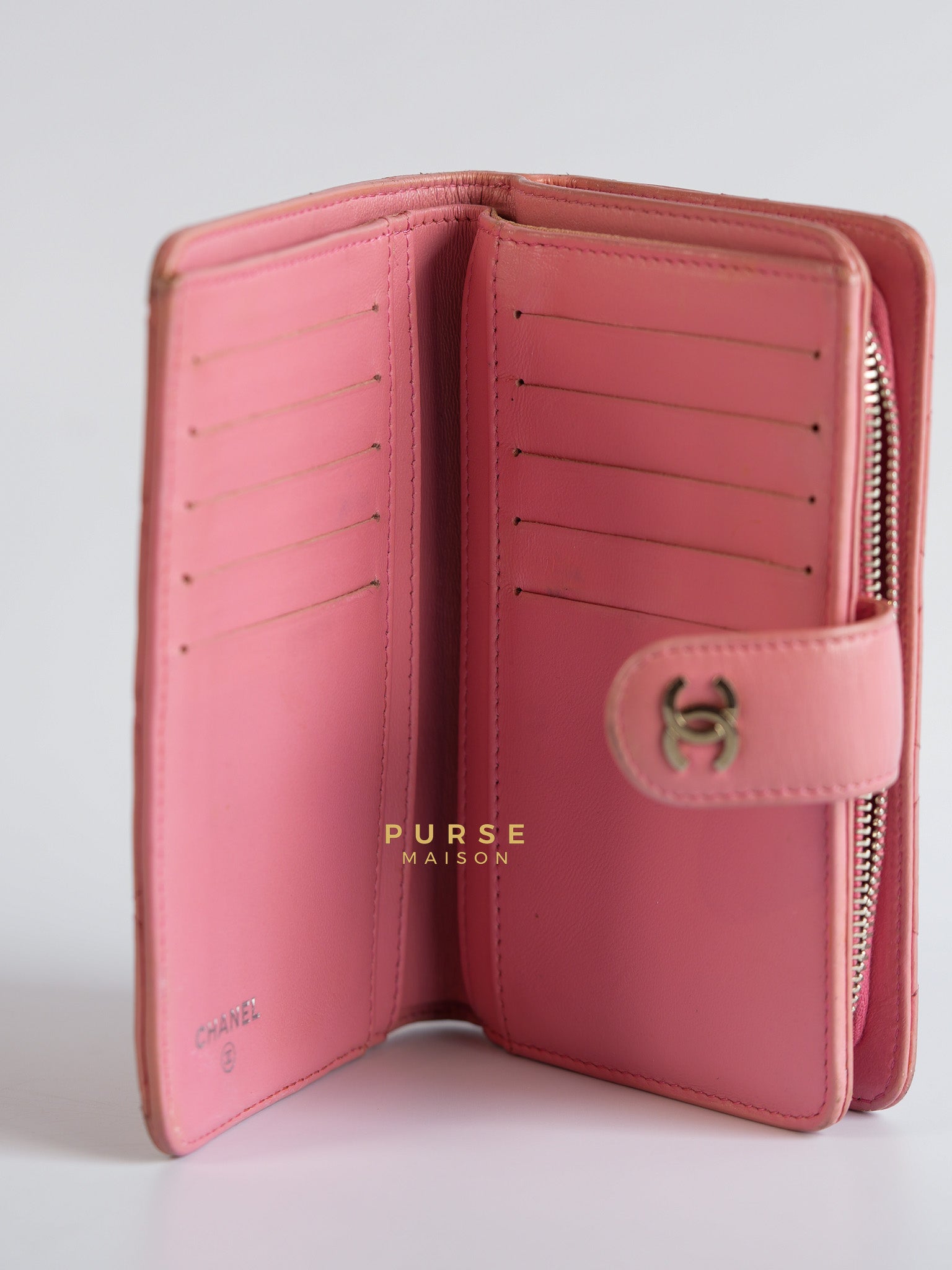 Bifold Compact Wallet in Pink Lambskin Leather and Silver Hardware Series 16 | Purse Maison Luxury Bags Shop