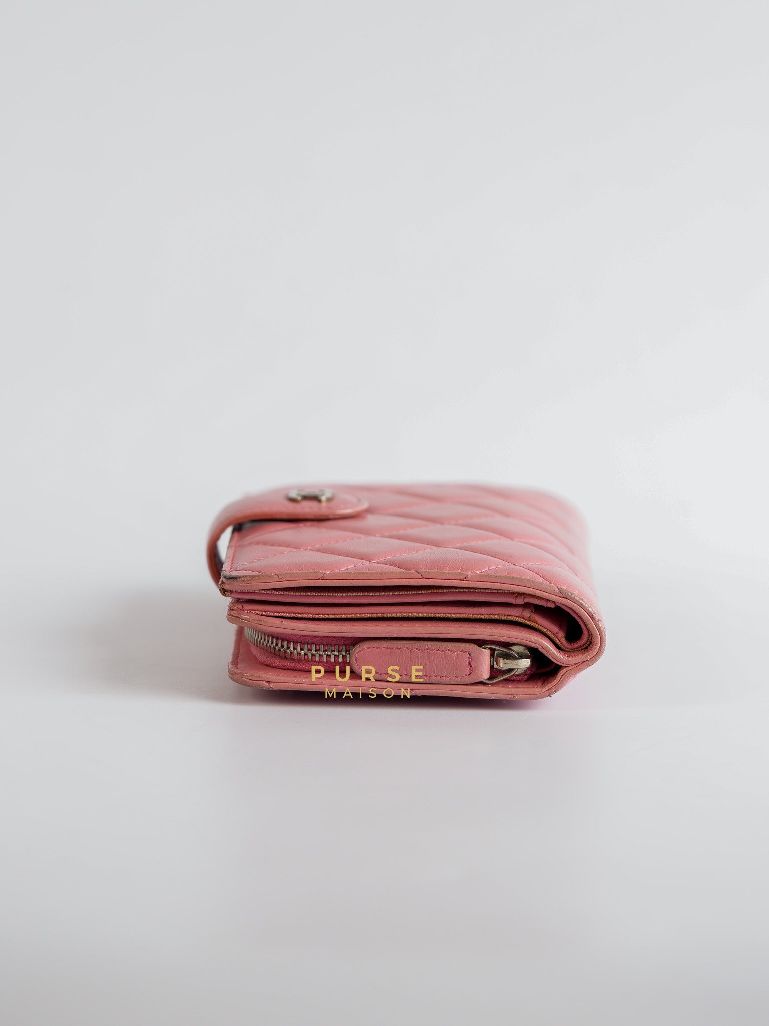 Bifold Compact Wallet in Pink Lambskin Leather and Silver Hardware Series 16 | Purse Maison Luxury Bags Shop