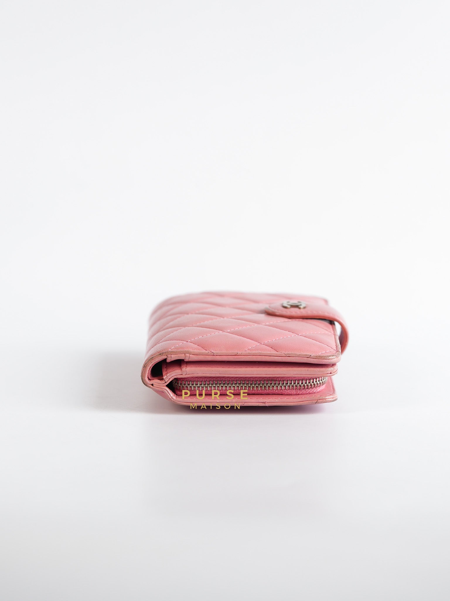 Bifold Compact Wallet in Pink Lambskin Leather and Silver Hardware Series 16 | Purse Maison Luxury Bags Shop