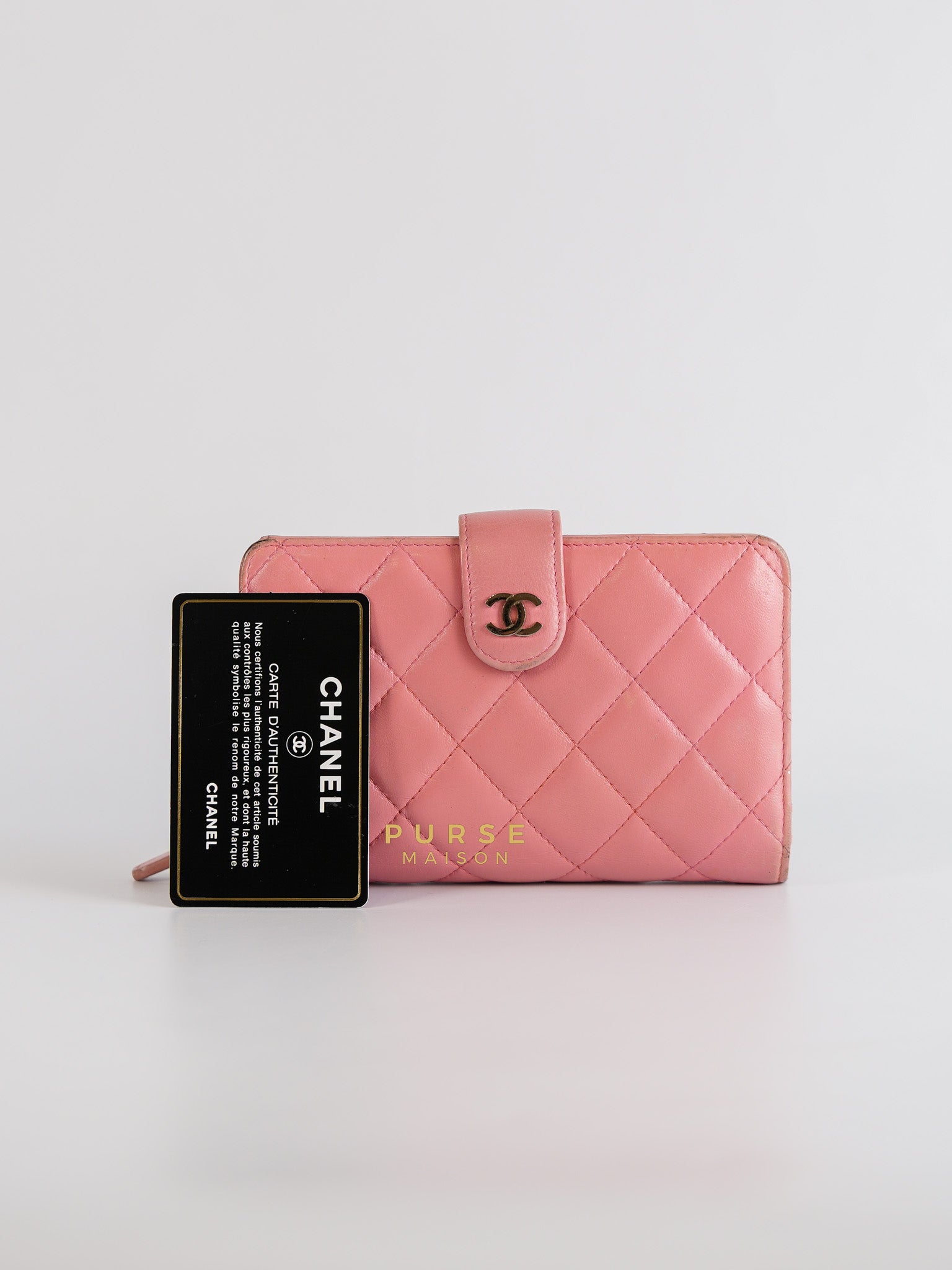 Bifold Compact Wallet in Pink Lambskin Leather and Silver Hardware Series 16 | Purse Maison Luxury Bags Shop