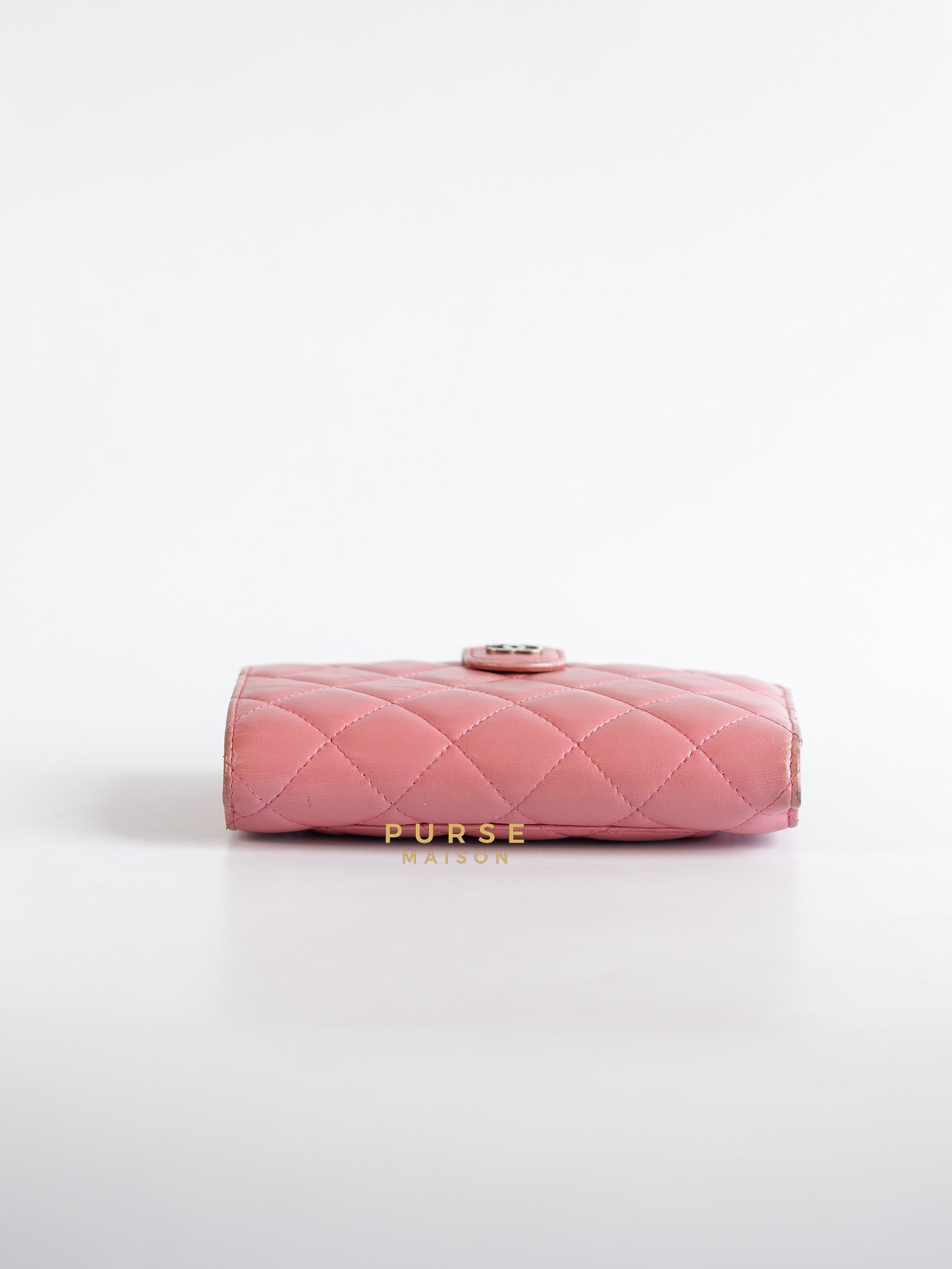 Bifold Compact Wallet in Pink Lambskin Leather and Silver Hardware Series 16 | Purse Maison Luxury Bags Shop